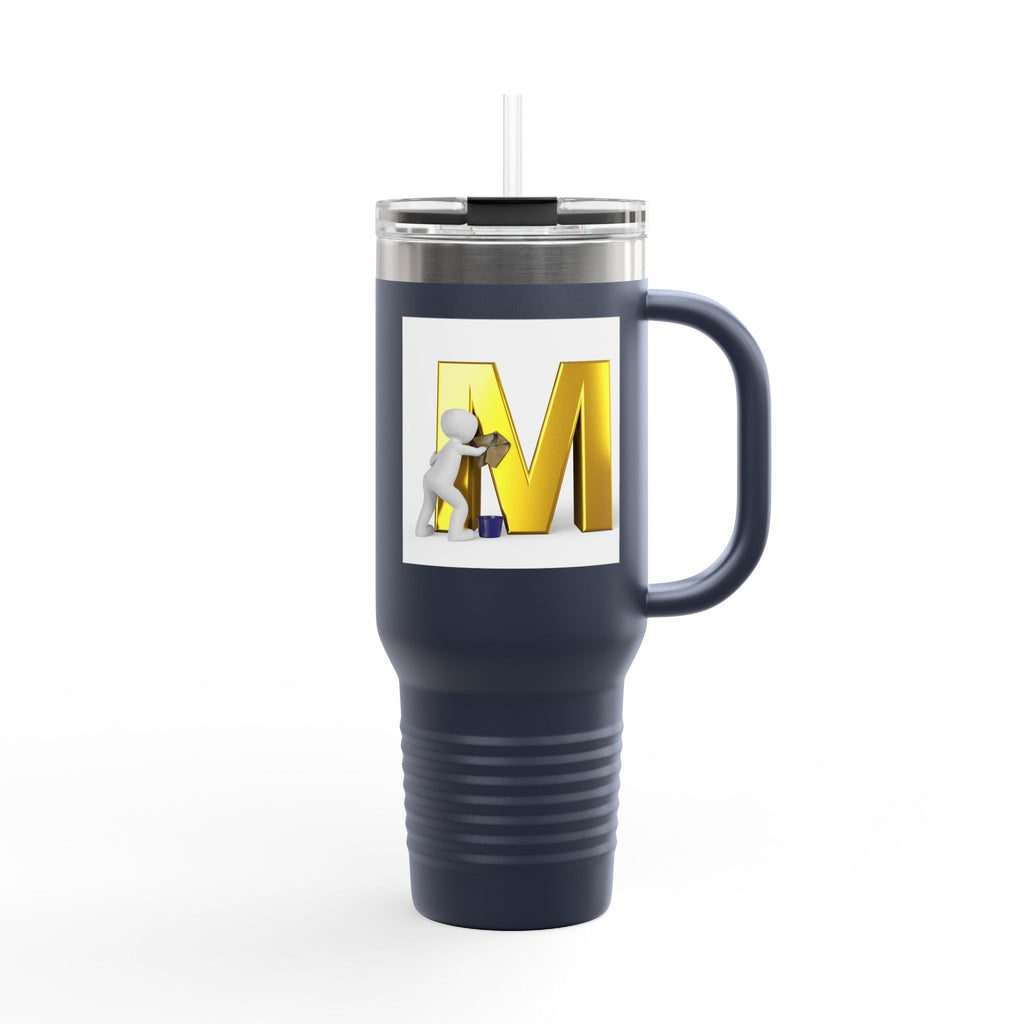 3D Gold Letter M with Figure Travel Mug | 40oz Insulated Tumbler