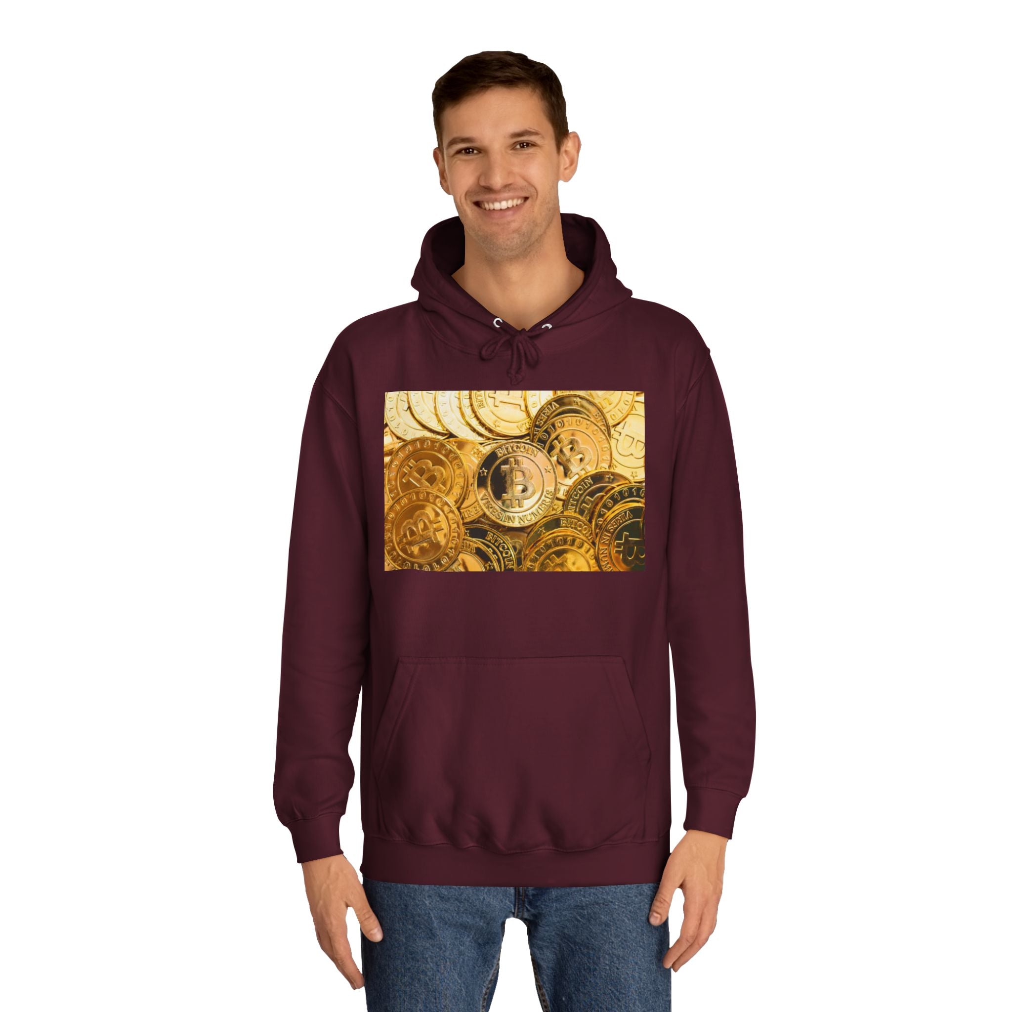 Golden Bitcoin Coins Hoodie | Crypto Cryptocurrency Crypto Art, Digital Currency Apparel