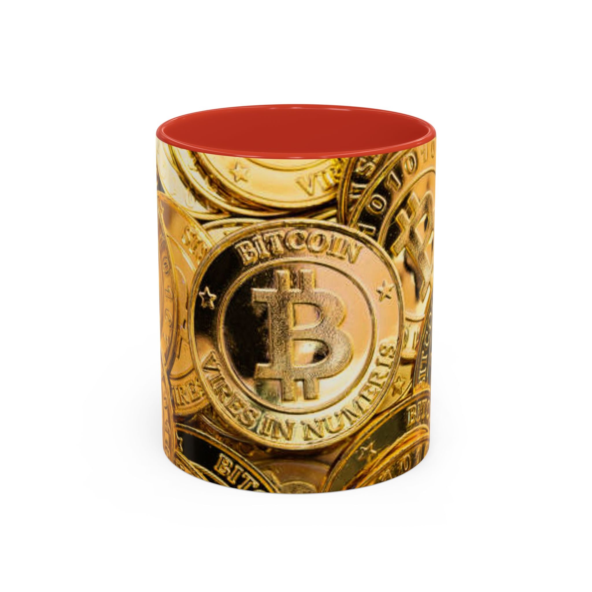 Bitcoin Coin Pattern Accent Coffee Mug | Cryptocurrency Coffee Mug