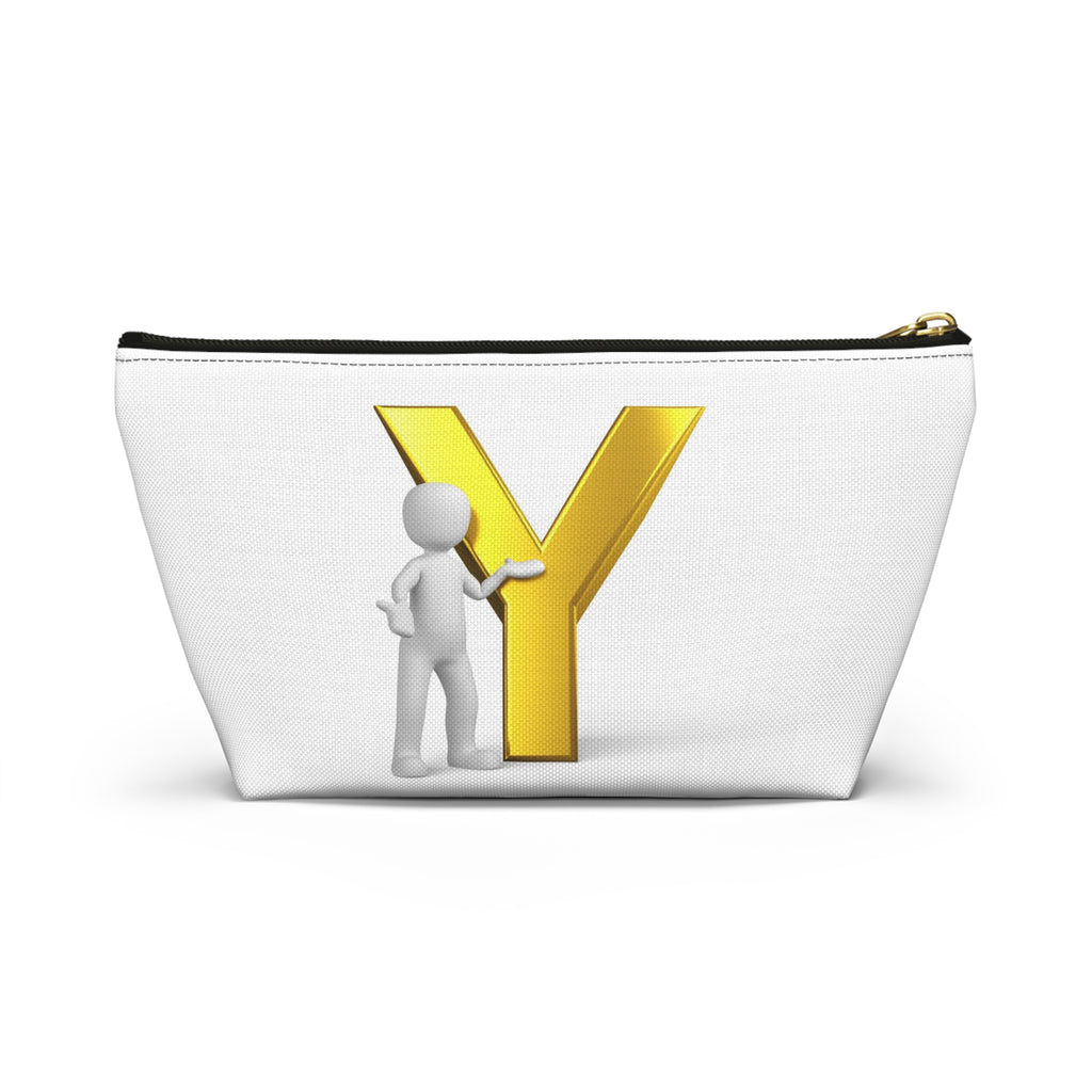 Gold Letter Y with Figure Accessory Pouch | Monogram Makeup Bag