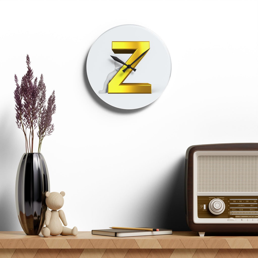 Gold 3D Letter Z Acrylic Wall Clock | Monogram Initial Decor
