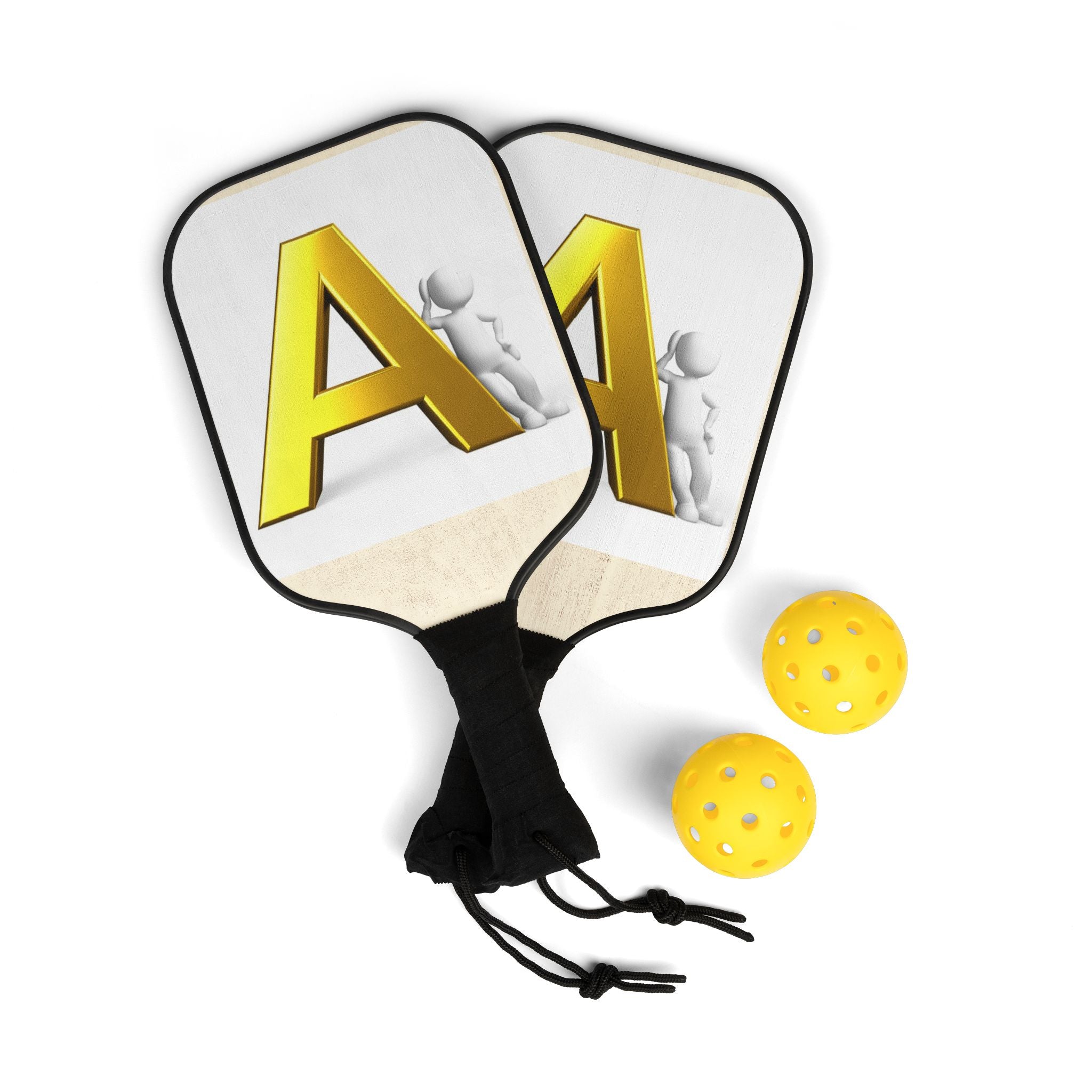 Yellow Letter A graphic Pickleball Paddle Set | Pickleball Kit