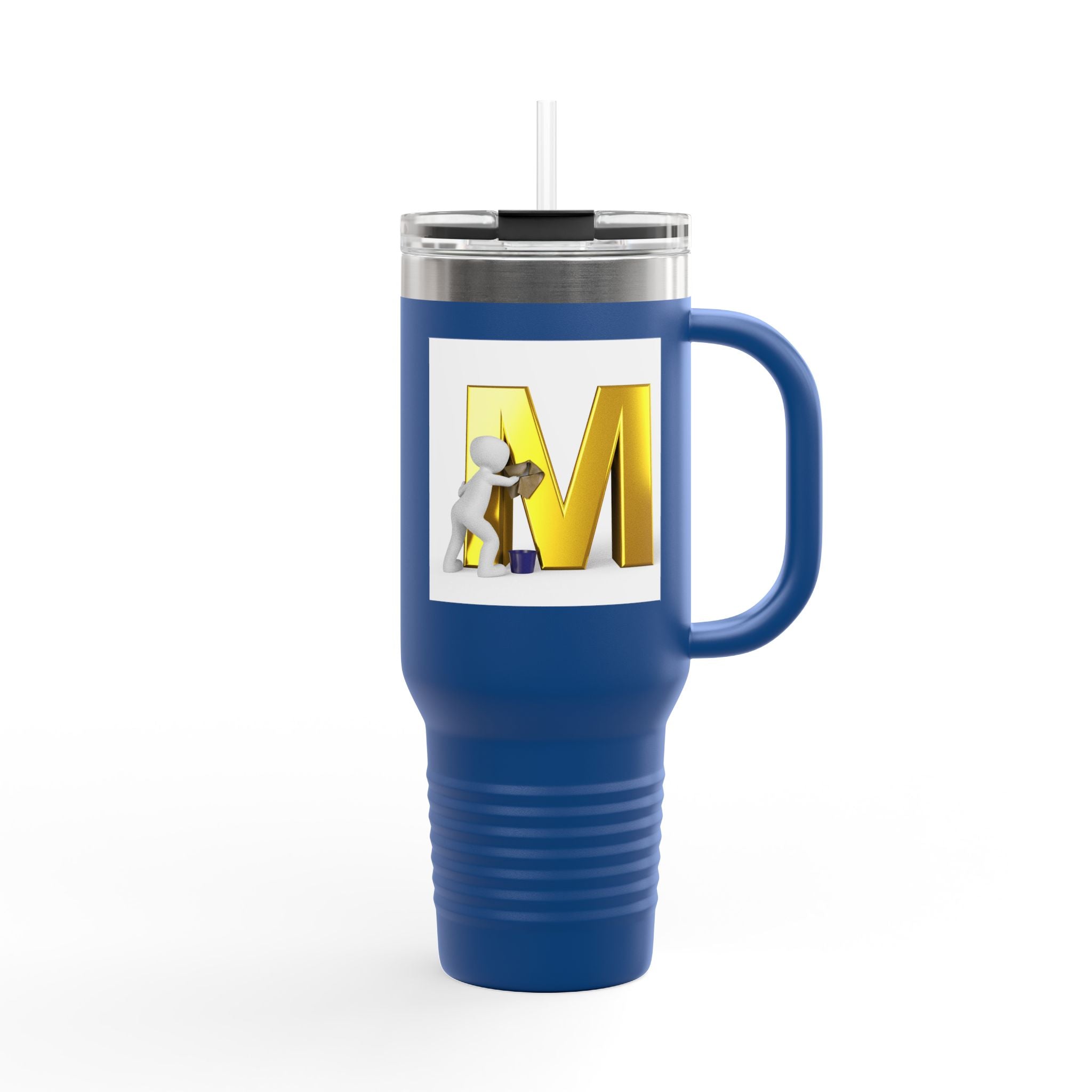 3D Gold Letter M with Figure Travel Mug | 40oz Insulated Tumbler