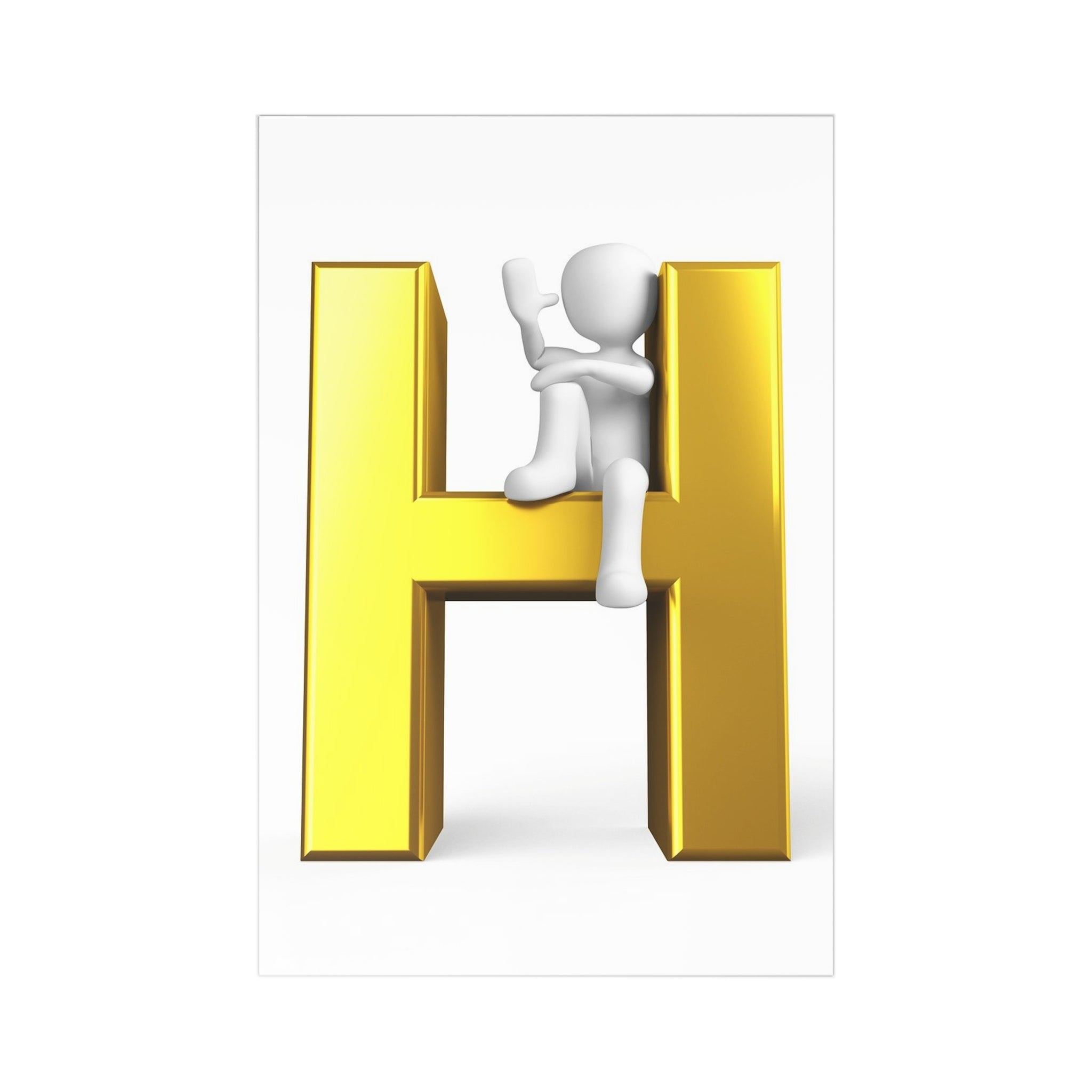 3D Gold Letter H with Stick Figure Postcards