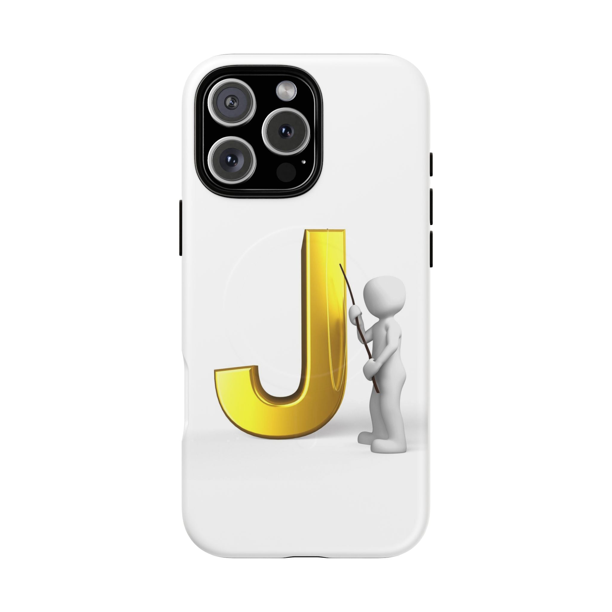 Coque de téléphone aimantée résistante dorée avec lettre J et figure de peintre