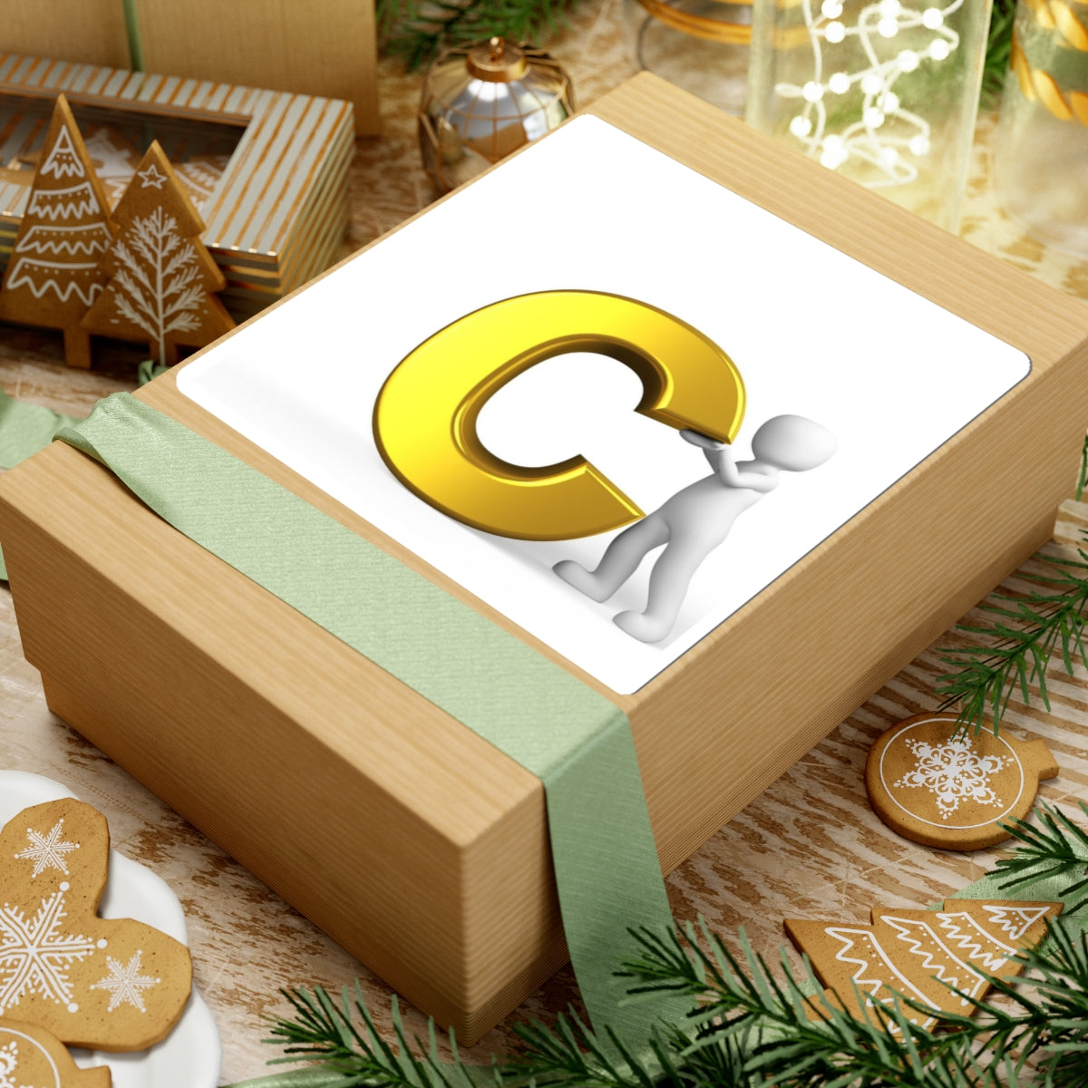 Gold 3D Letter C with Figure Sticker