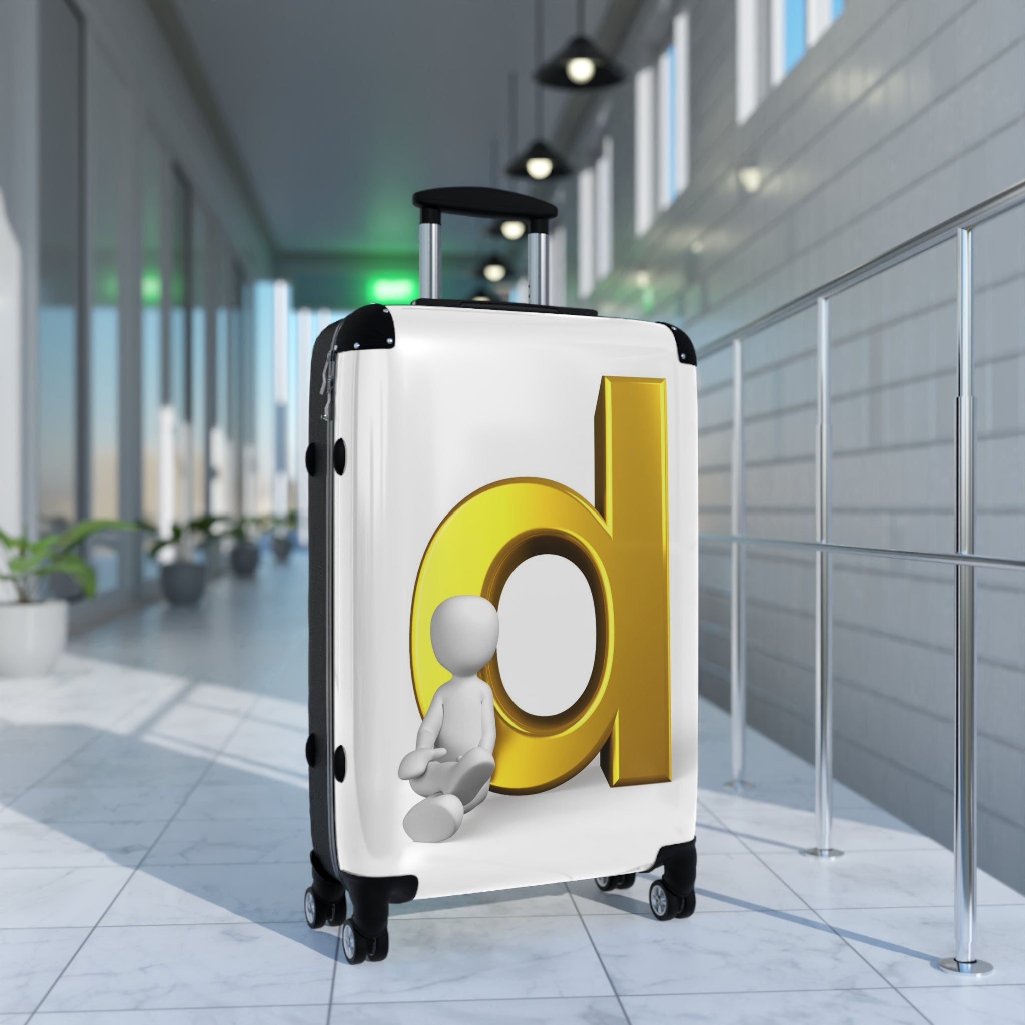 3D Gold Letter D Monogram Suitcase | Custom Initial Luggage