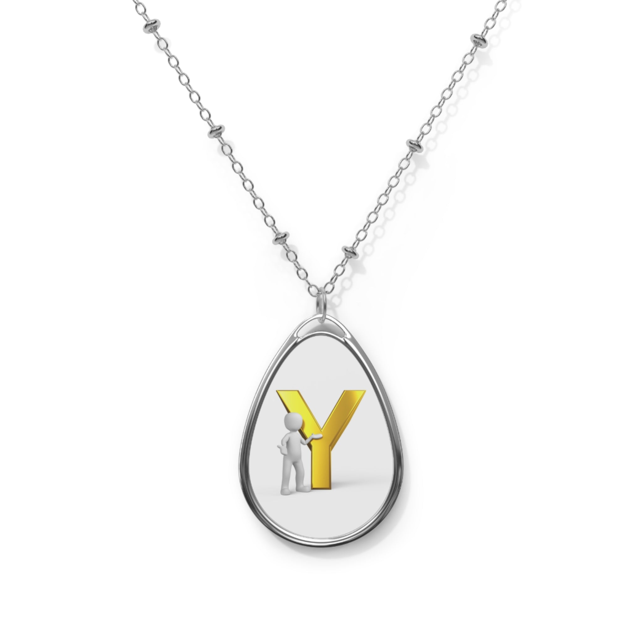 Oval Initial Pendant Necklace — Personalized Y Monogram Teardrop Necklace