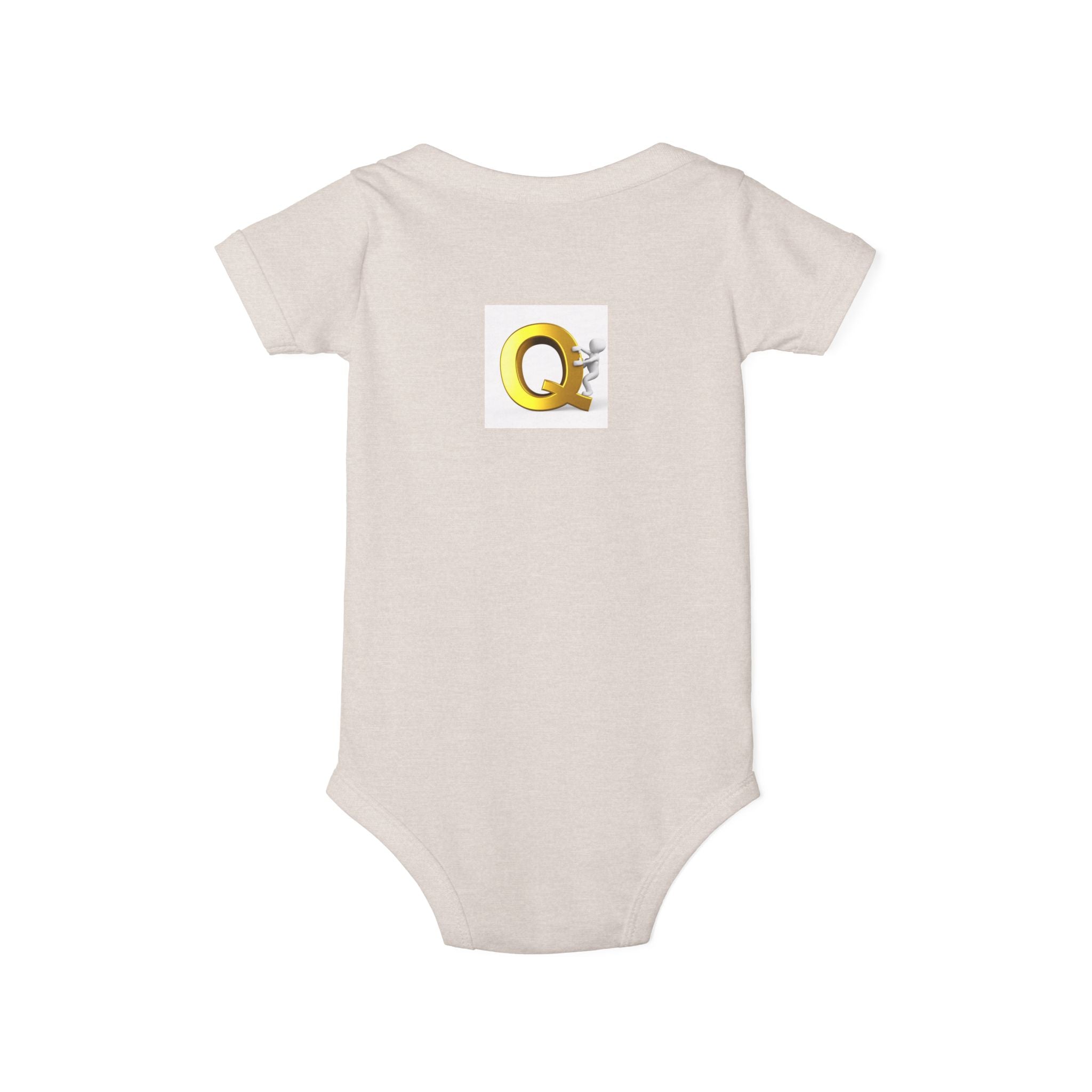 Gold Letter Q with Cute Figure Infant One Piece | Baby Monogram Bodysuit