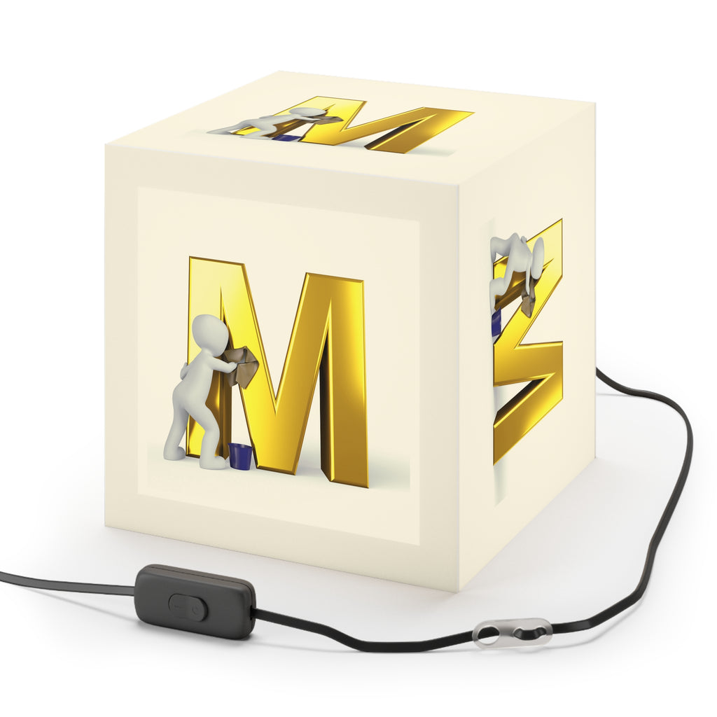 3D Worker Cleaning Gold Letter M Light Cube Lamp | Personalized Initial Decor