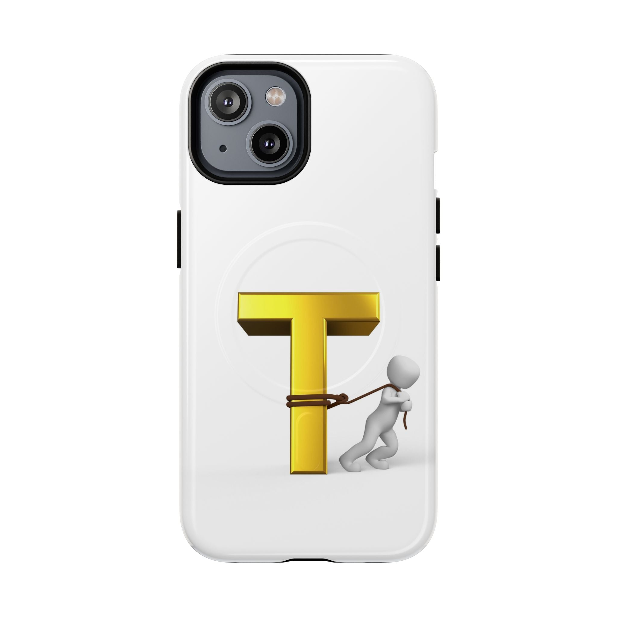 Coque de téléphone Lettre T en or avec personnage tirant | Coque magnétique résistante