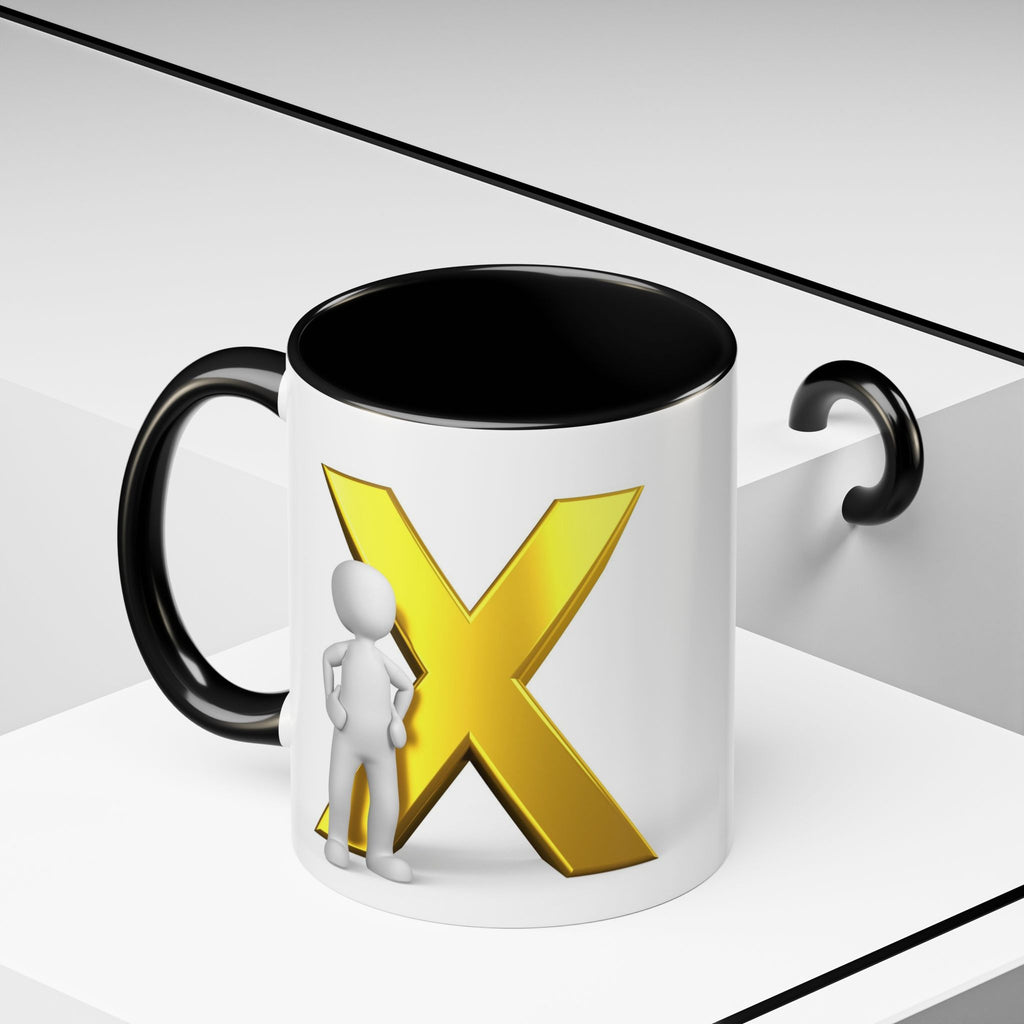 Mug à anse avec lettre X dorée et figurine 3D | Mug à café 11oz 15oz