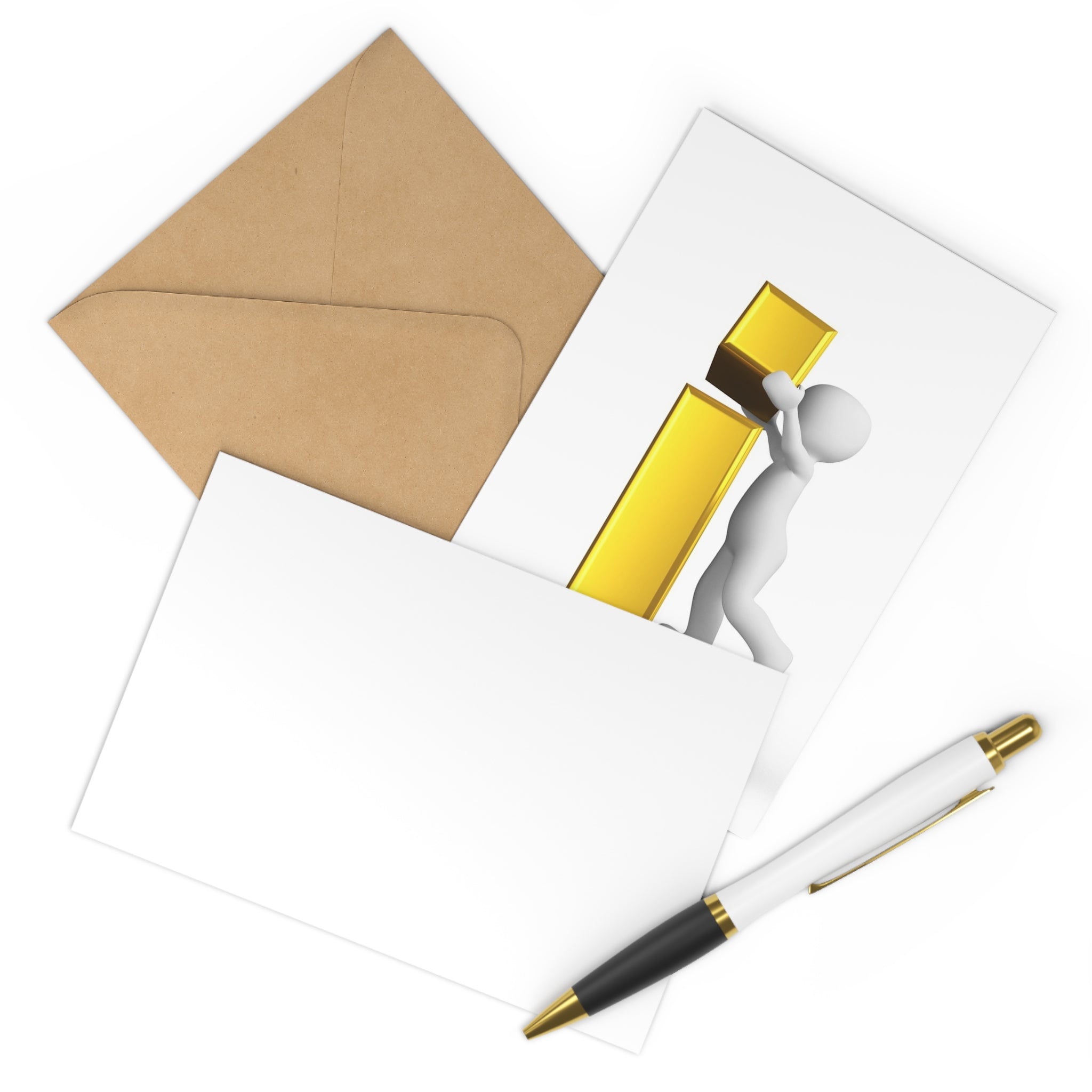 3D Person Gold Letter i Postcards | 7 Pack