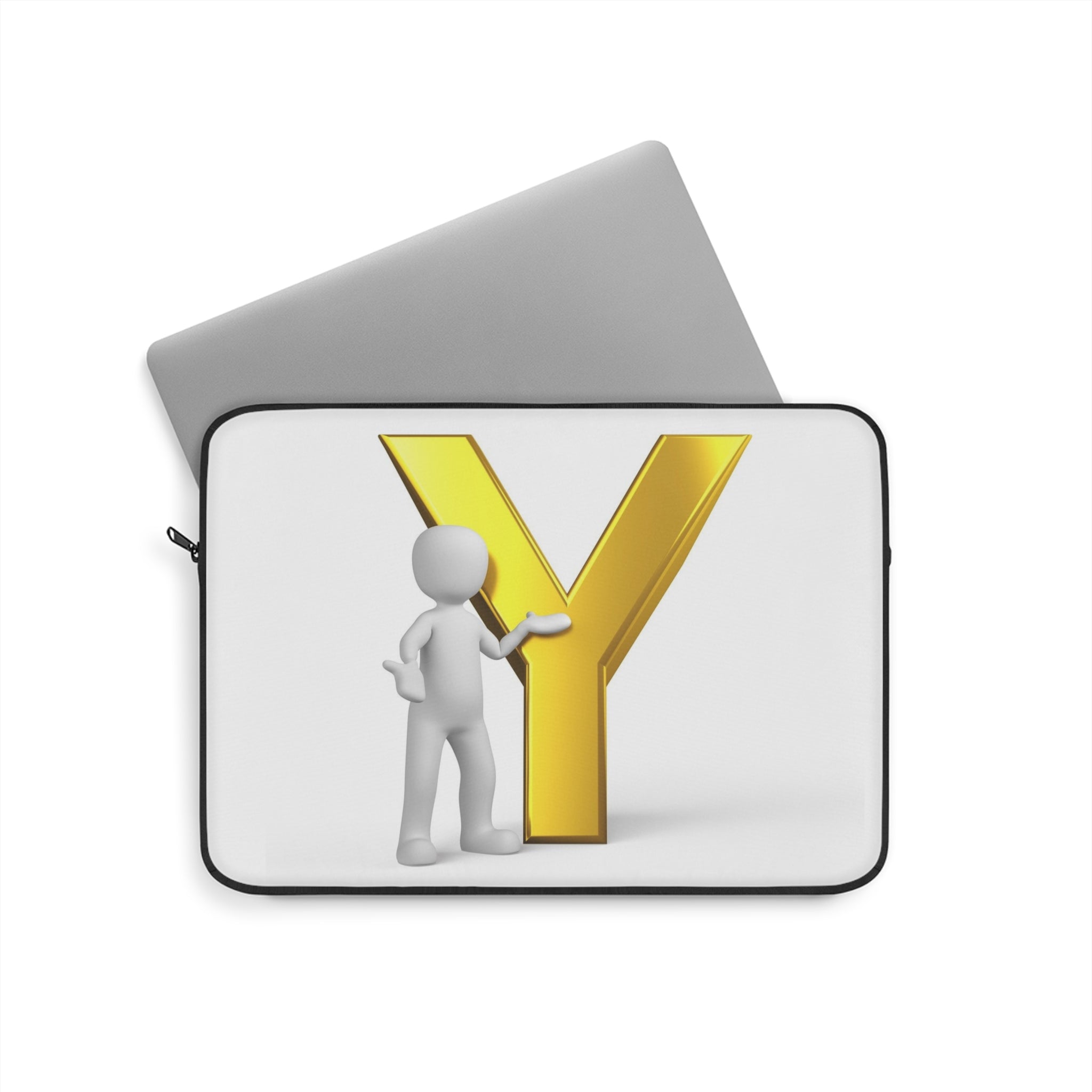 3D Figure with Gold Letter Y Laptop Sleeve | Initial Monogram