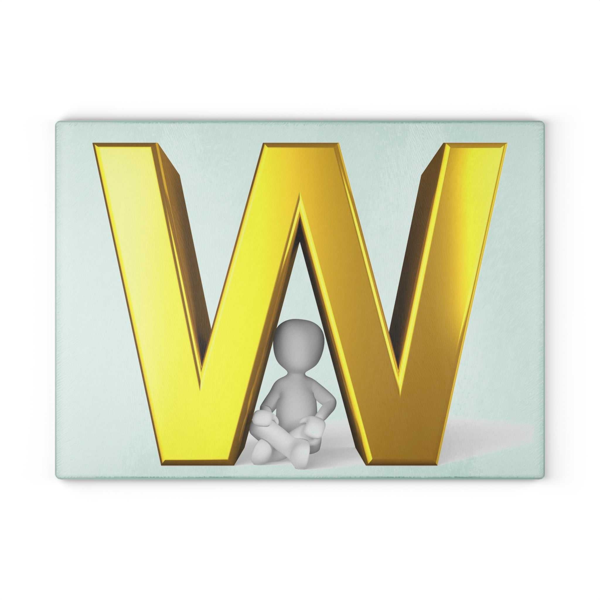 Gold Letter W with Sitting Figure Glass Cutting Board | Monogram Kitchen Decor