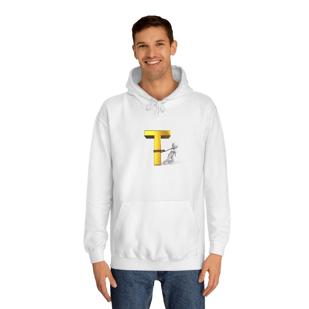 Letter T Mascot Pulling Block T Hoodie | Monogram Initial T Sweatshirt