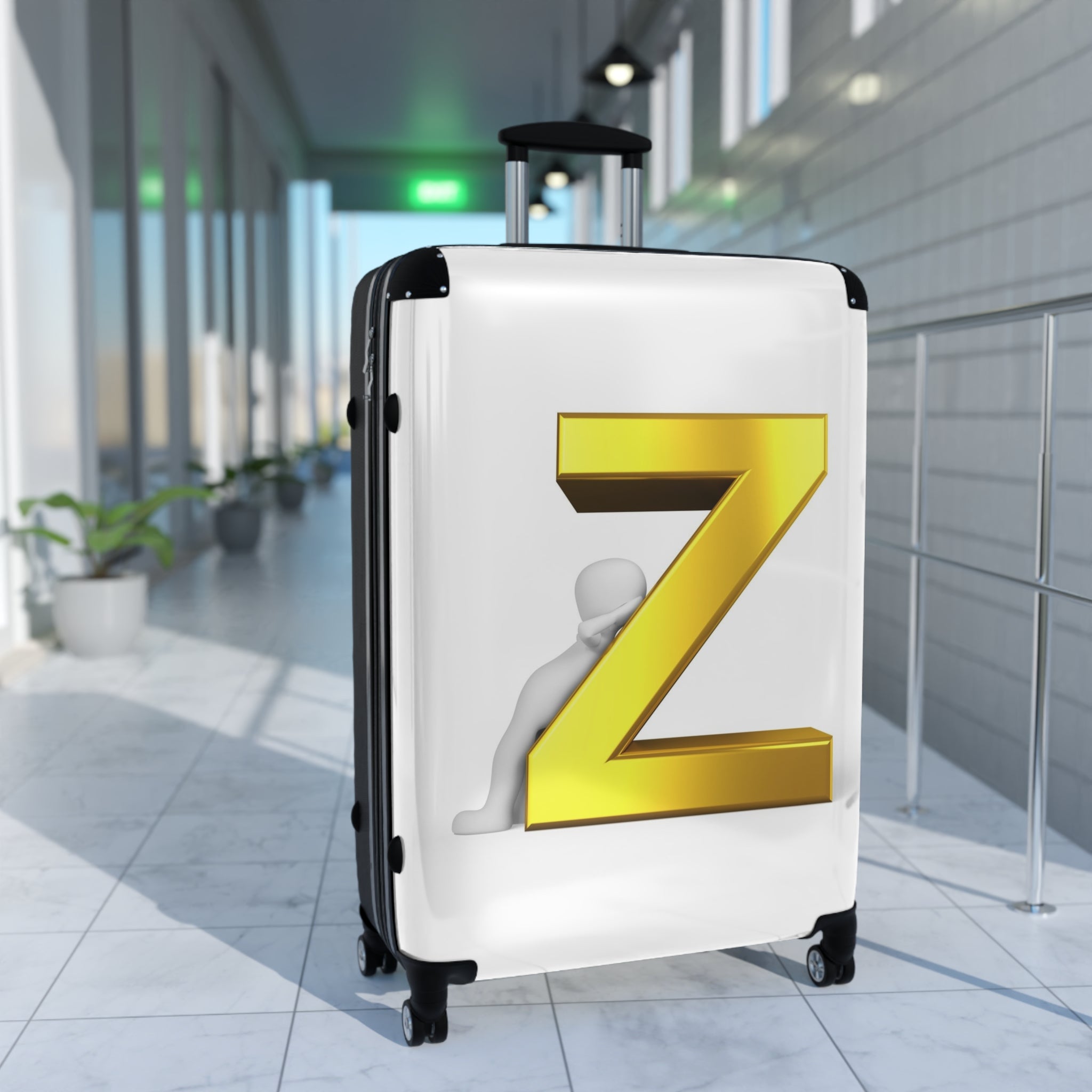 Gold 3D Letter Z Suitcase | Personalized Monogram Luggage