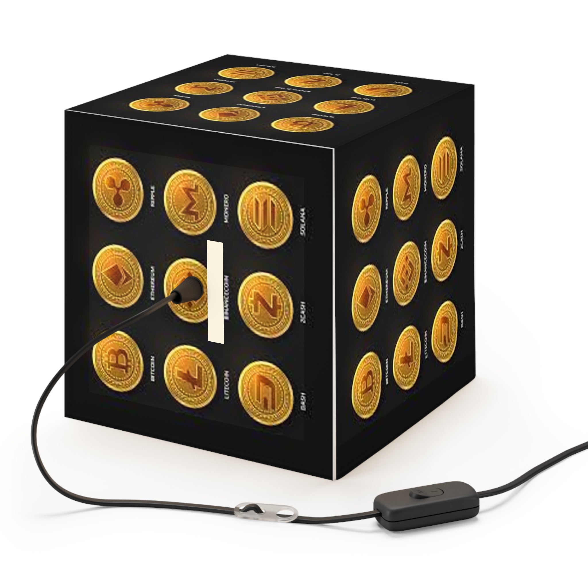 Cryptocurrency Coin Icons Light Cube Lamp | Bitcoin Ethereum Ripple Litecoin