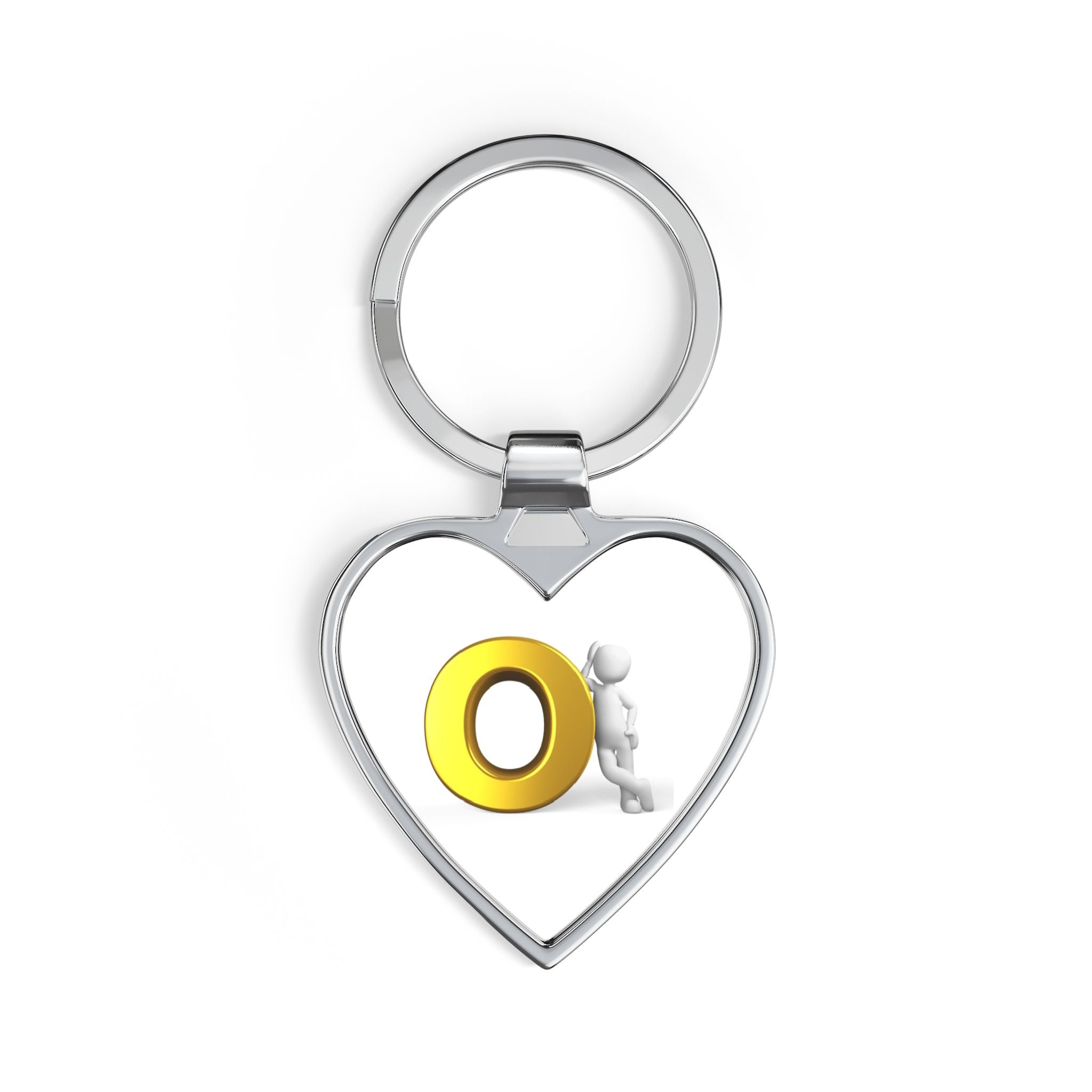 3D Person Pushing Gold O Keychain Heart Keychain | Metal Heart Keyring