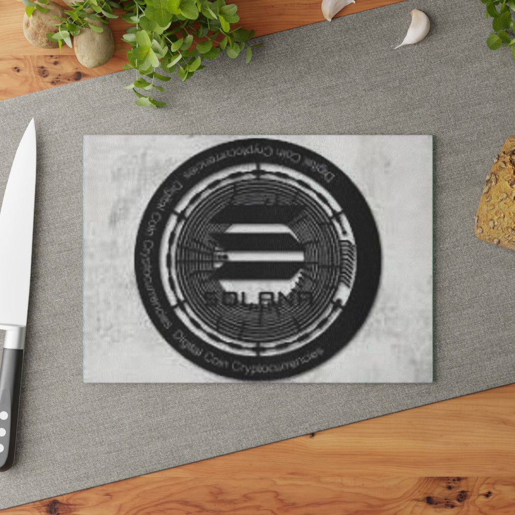 Solana Coin Logo Glass Cutting Board | Cryptocurrency Kitchen Decor