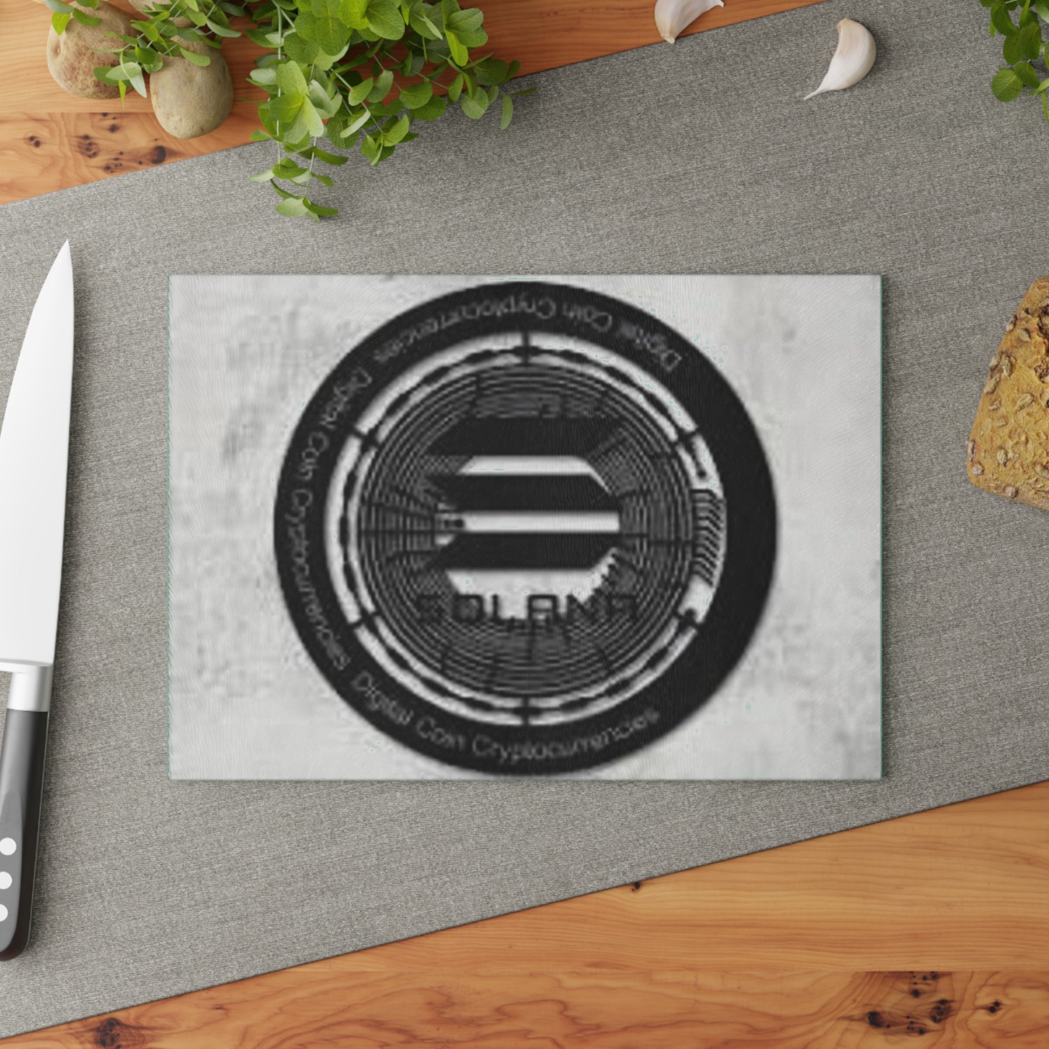 Solana Coin Logo Glass Cutting Board | Cryptocurrency Kitchen Decor