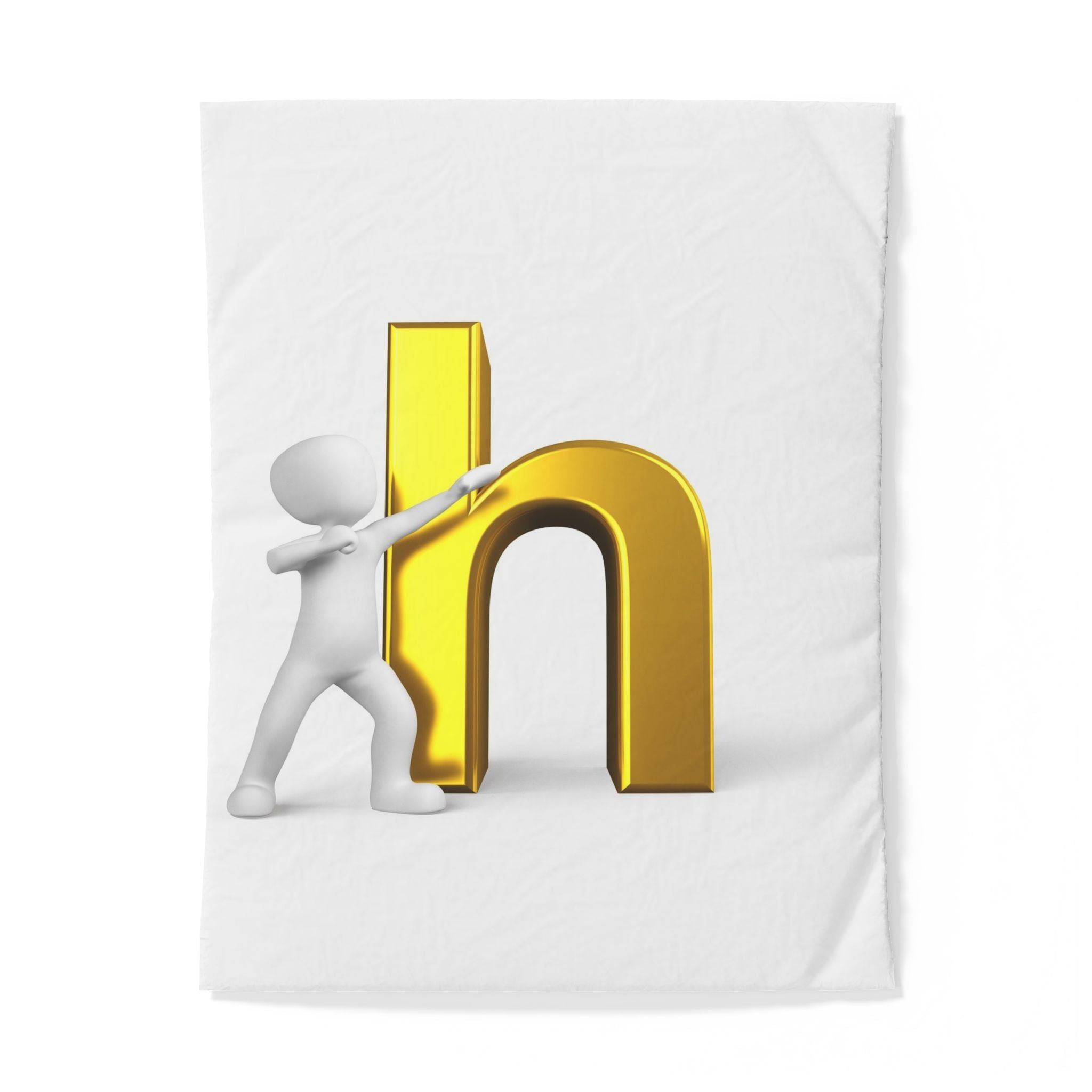Housse de couette en coton illustrée d'une lettre H dorée | Personnage 3D poussant le H