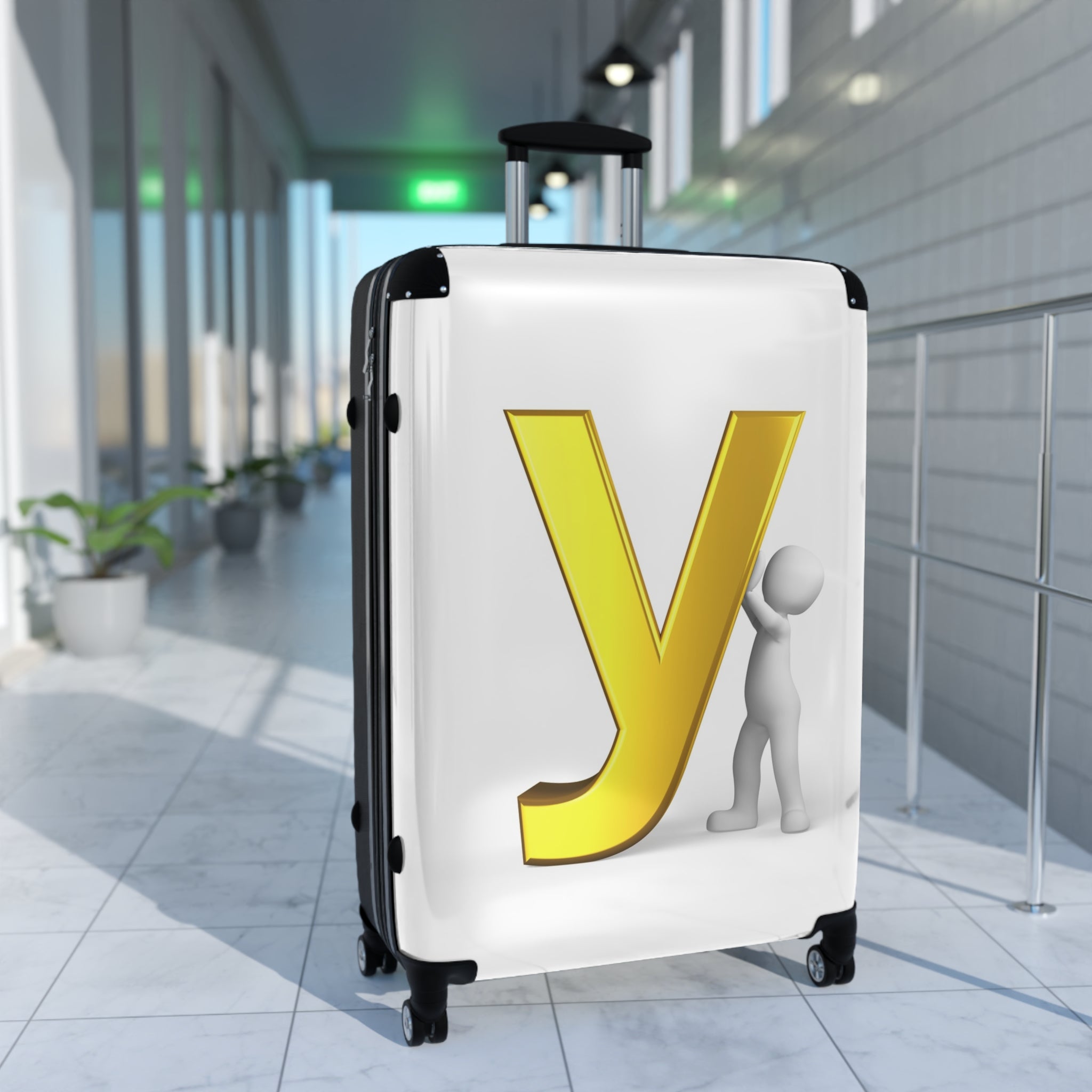 Yellow Letter Y Suitcase | Monogram Luggage with 3D Figure