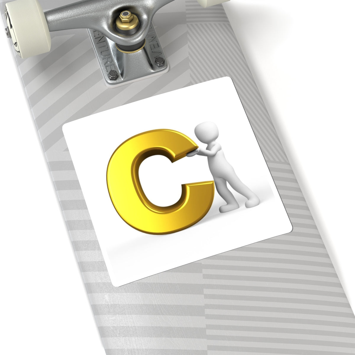 3D Gold Letter C with Character Sticker | Kiss-Cut Sticker