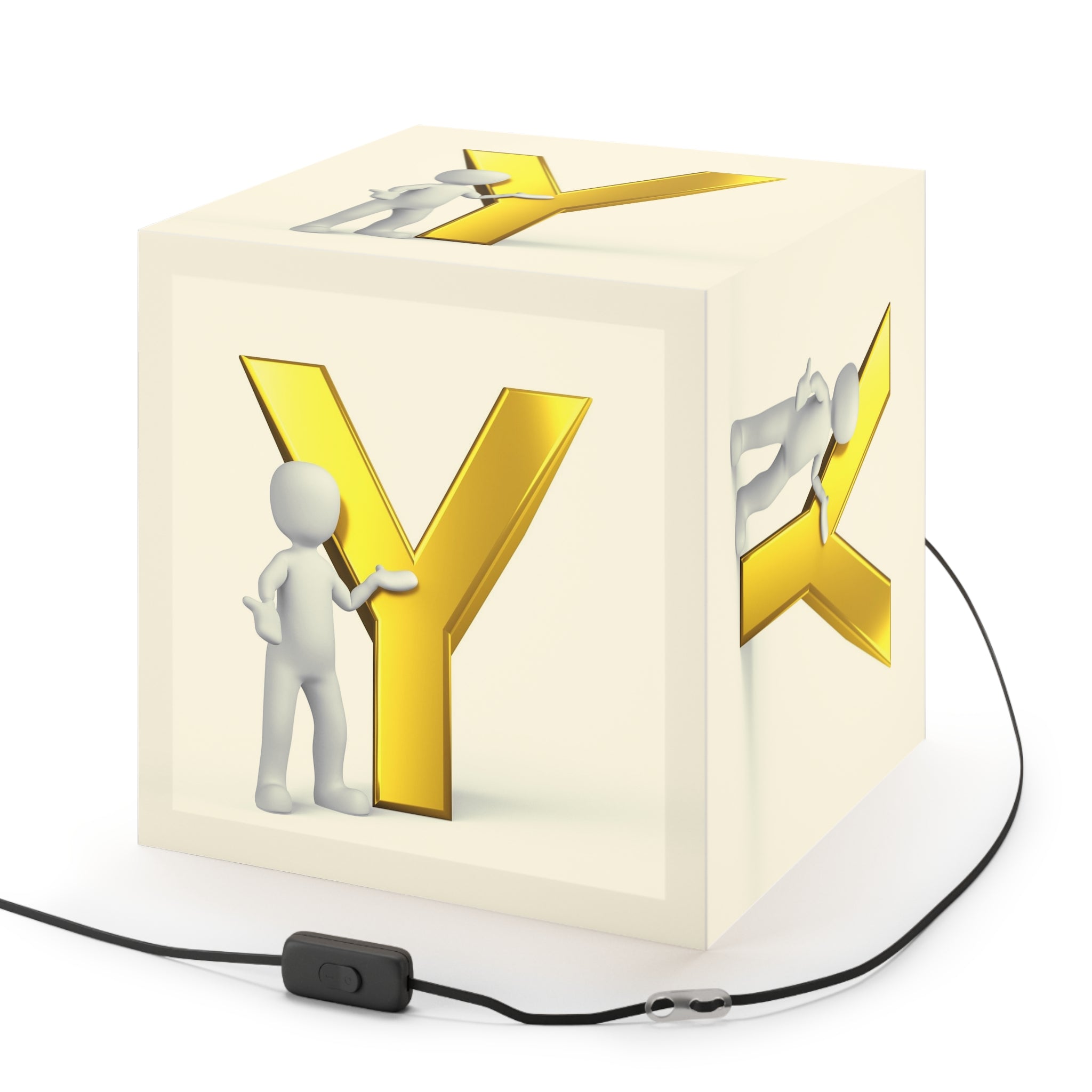 3D Stick Figure with Gold Letter Y Light Cube Lamp | Nursery Night Light