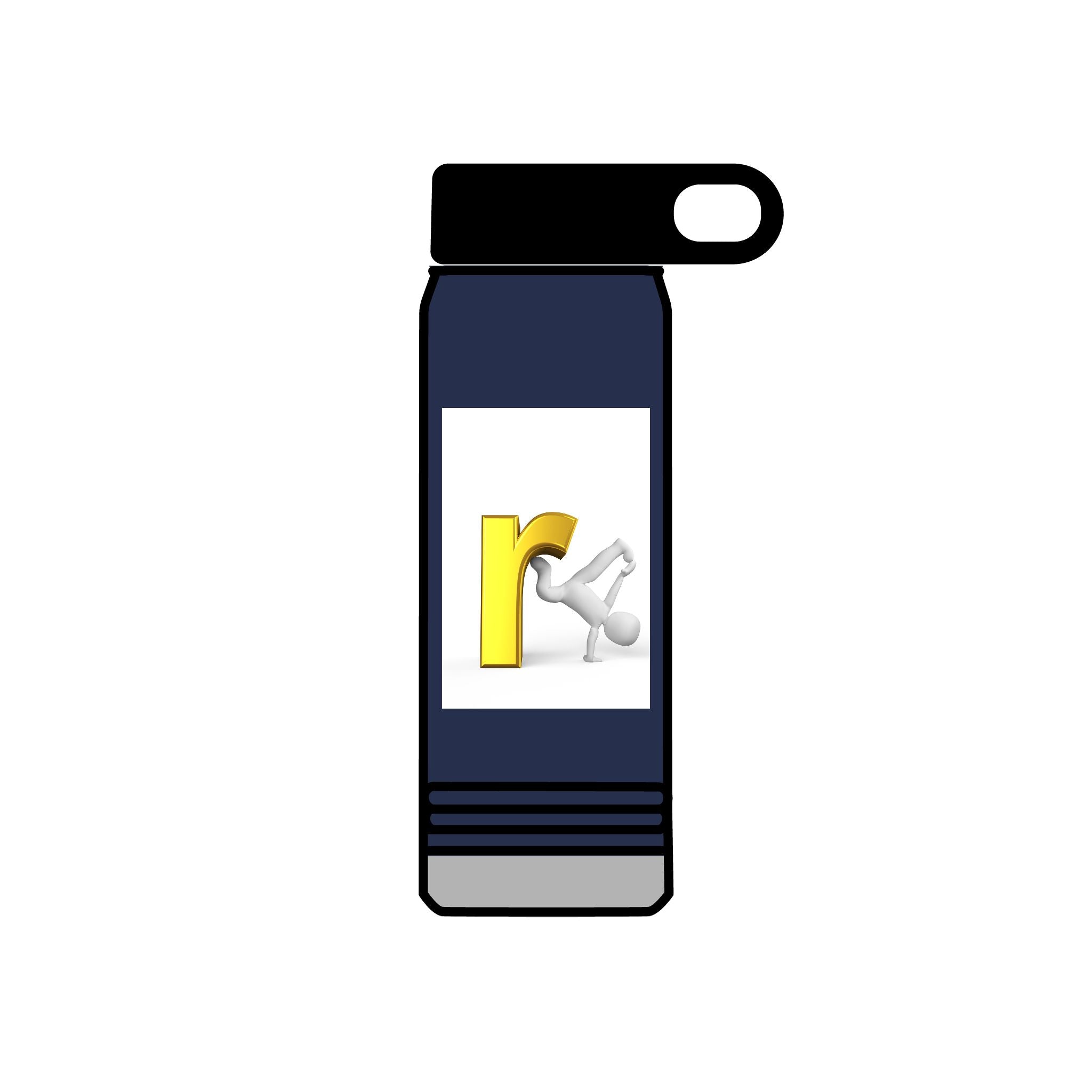 Yellow Letter R with Cartoon Figure Water Bottle | 20oz Insulated Stainless