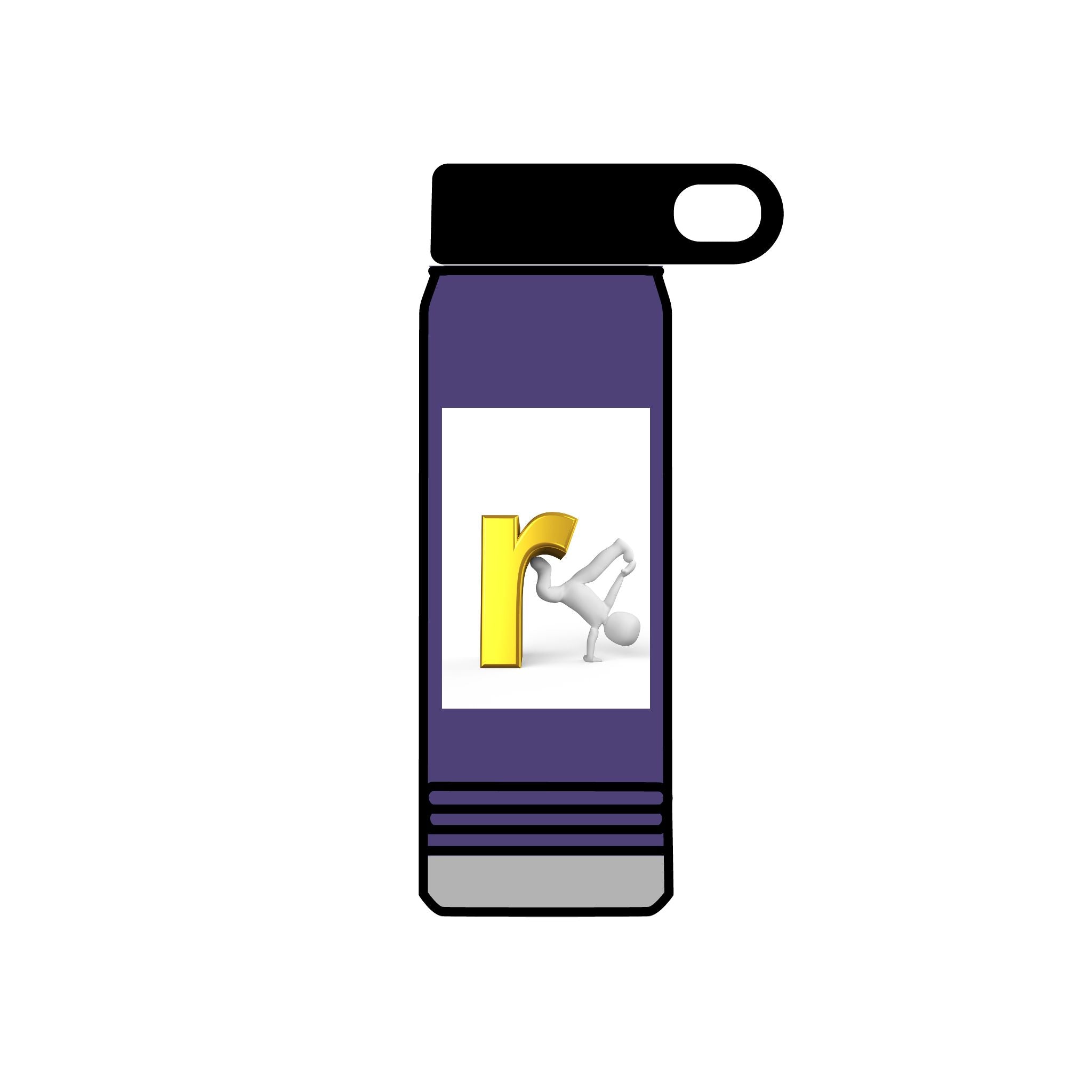 Yellow Letter R with Cartoon Figure Water Bottle | 20oz Insulated Stainless