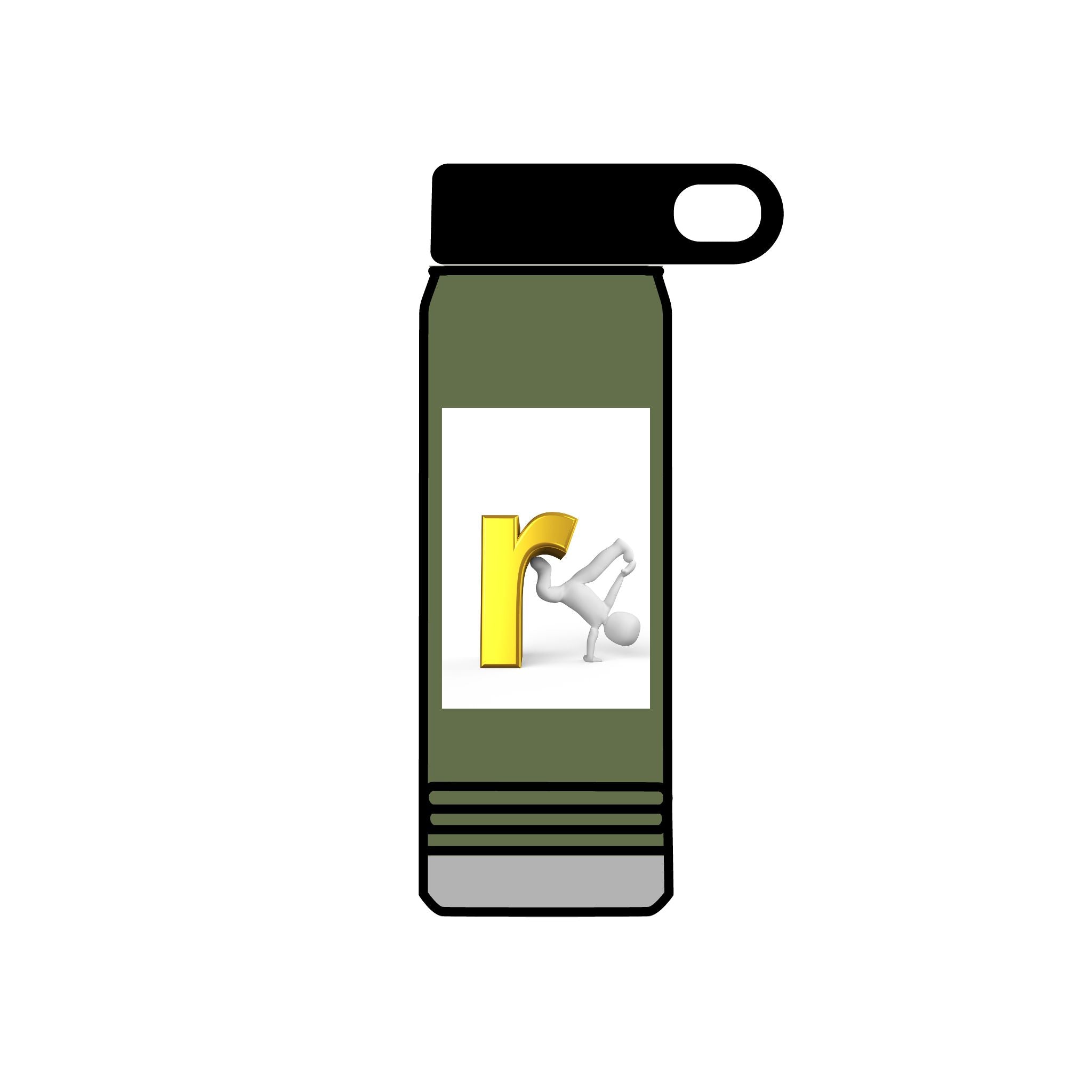 Yellow Letter R with Cartoon Figure Water Bottle | 20oz Insulated Stainless