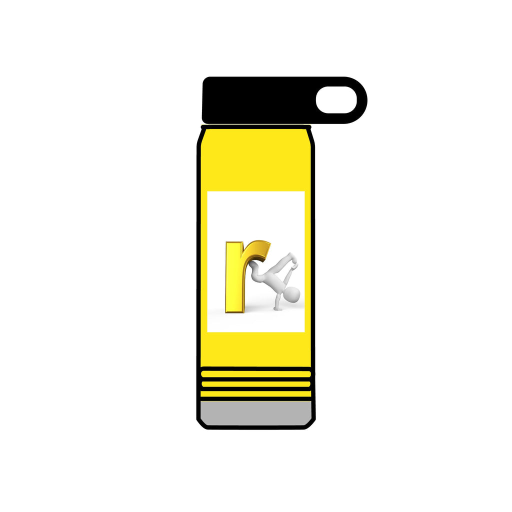 Yellow Letter R with Cartoon Figure Water Bottle | 20oz Insulated Stainless