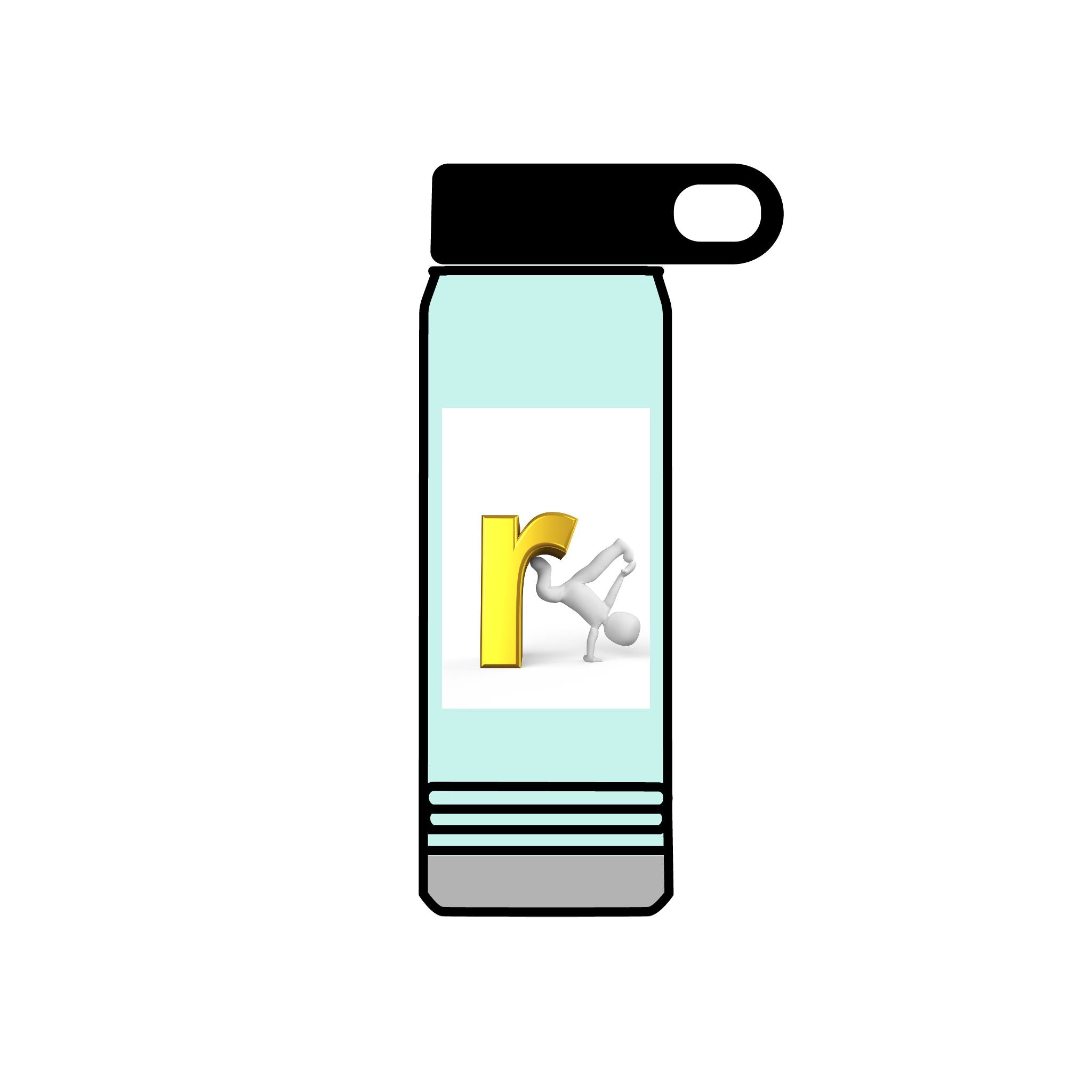 Yellow Letter R with Cartoon Figure Water Bottle | 20oz Insulated Stainless