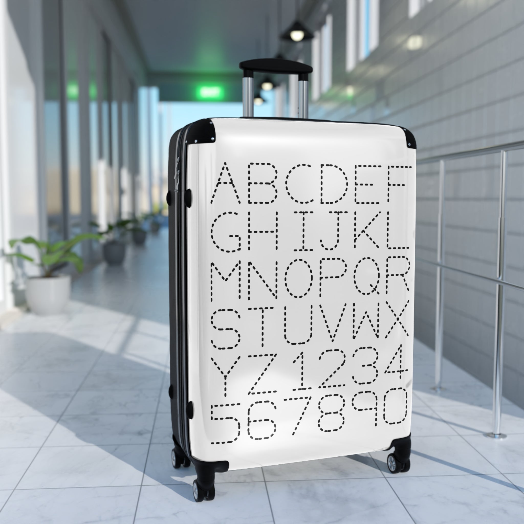 Alphabet Numbers Suitcase | Monochrome Letter Grid Luggage