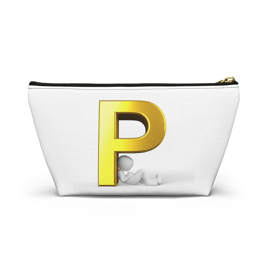 Gold Letter P monogram accessory pouch | T-bottom cosmetic bag