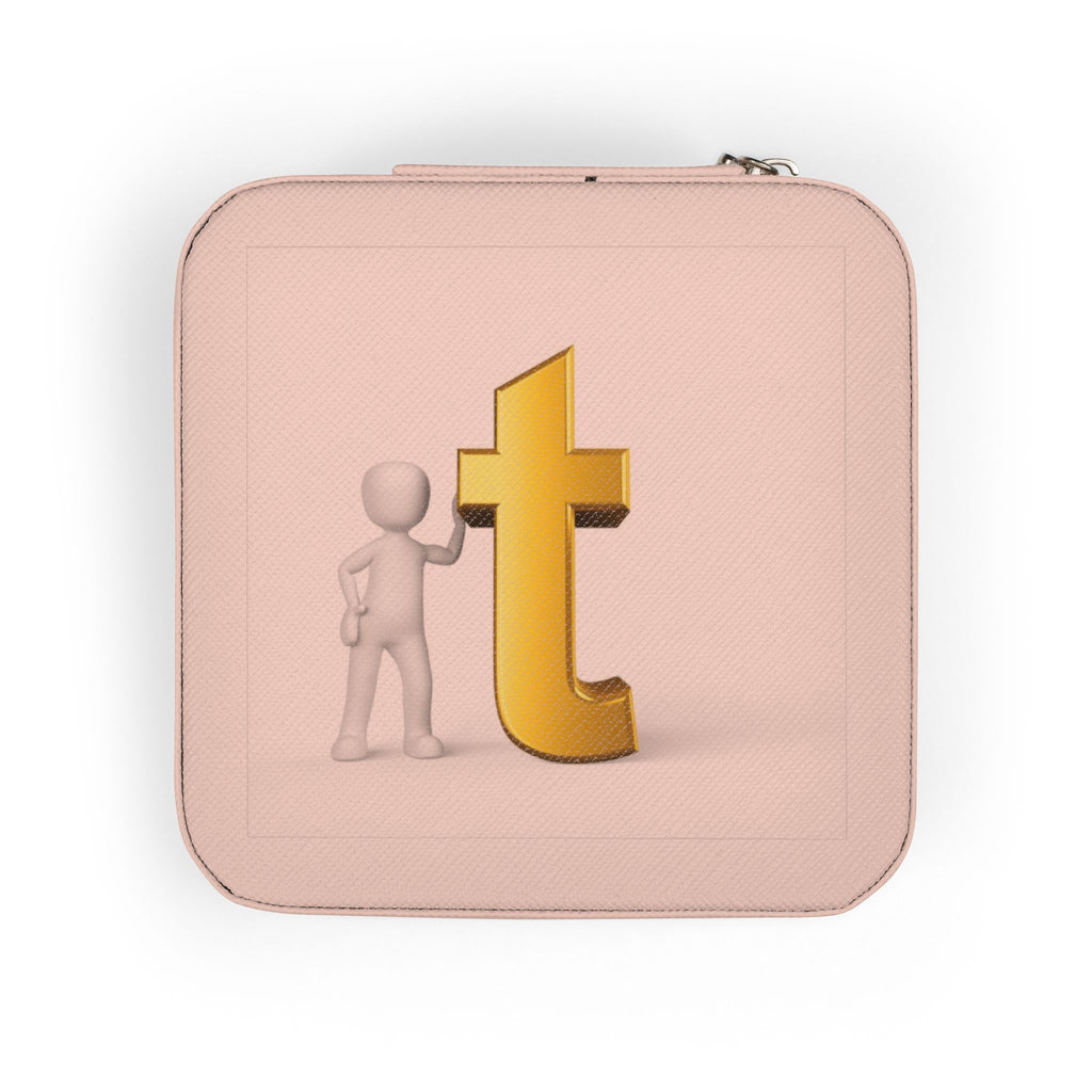 Minimalist Gold Letter T Jewelry Travel Case | Compact Portable Organizer