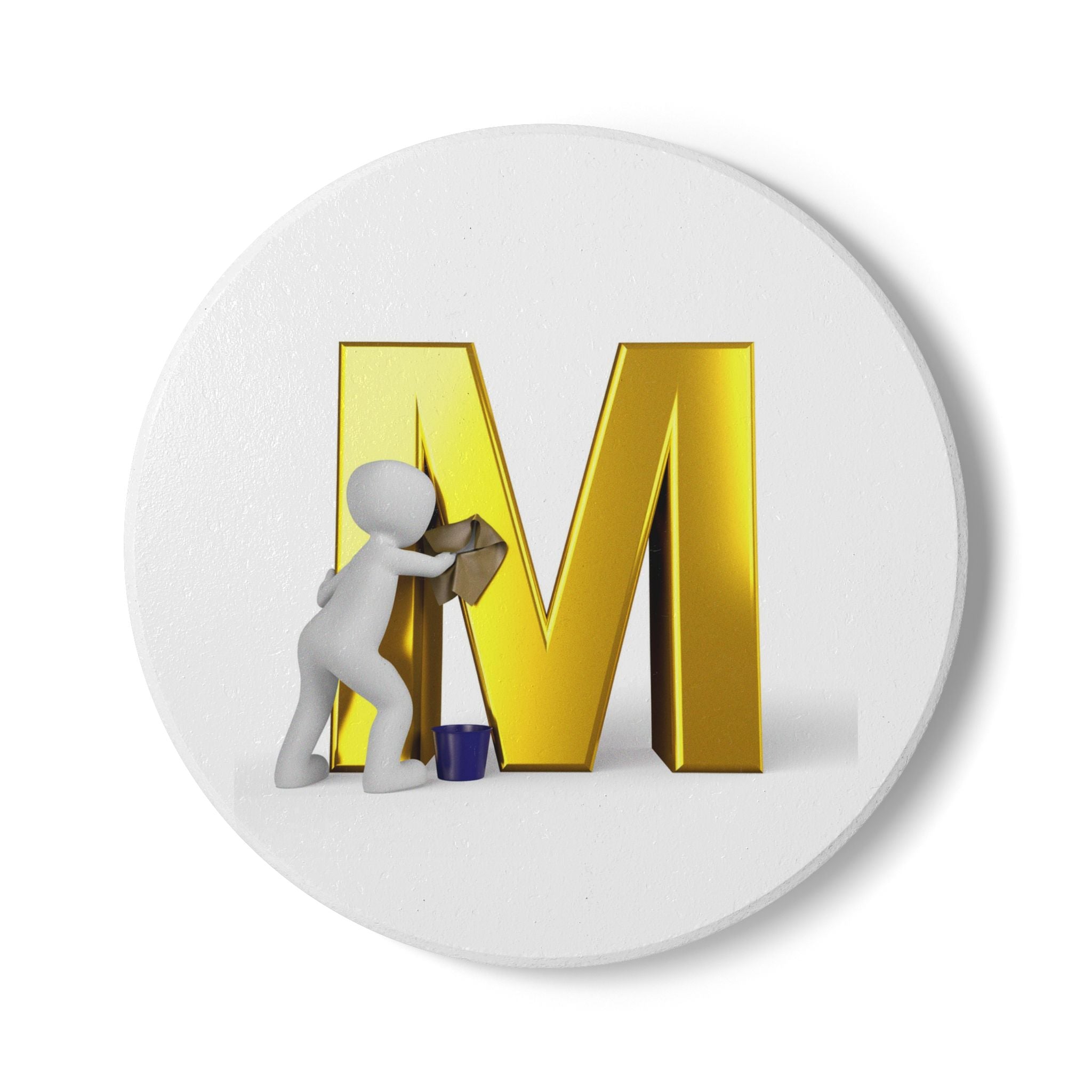 Gold Letter M monogram Ceramic Coaster | Initial M coaster, cork back