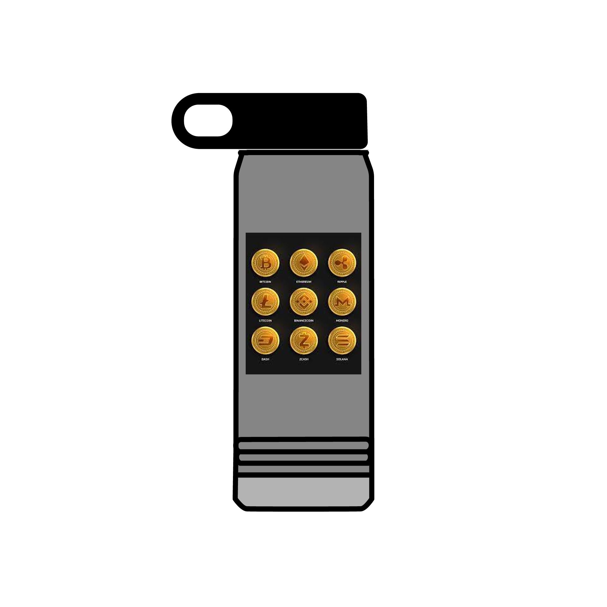 Gold Crypto Coins Grid Water Bottle | Cryptocurrency Bitcoin Design, 20oz