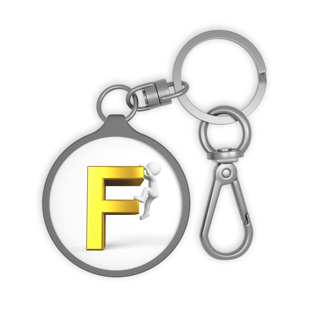 Gold Letter F climbing figure Keyring Tag | Monogram Initial Keychain