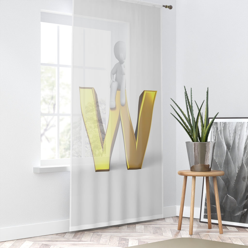 3D Gold Letter W Window Curtain | Letter W Decorative Sheer Curtain