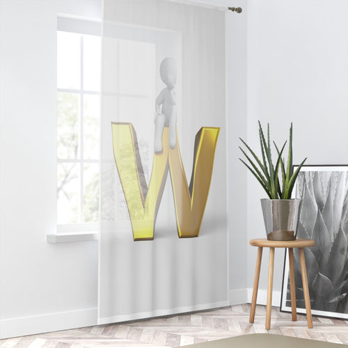 Rideau de fenêtre 3D or lettre W | Rideau transparent décoratif lettre W