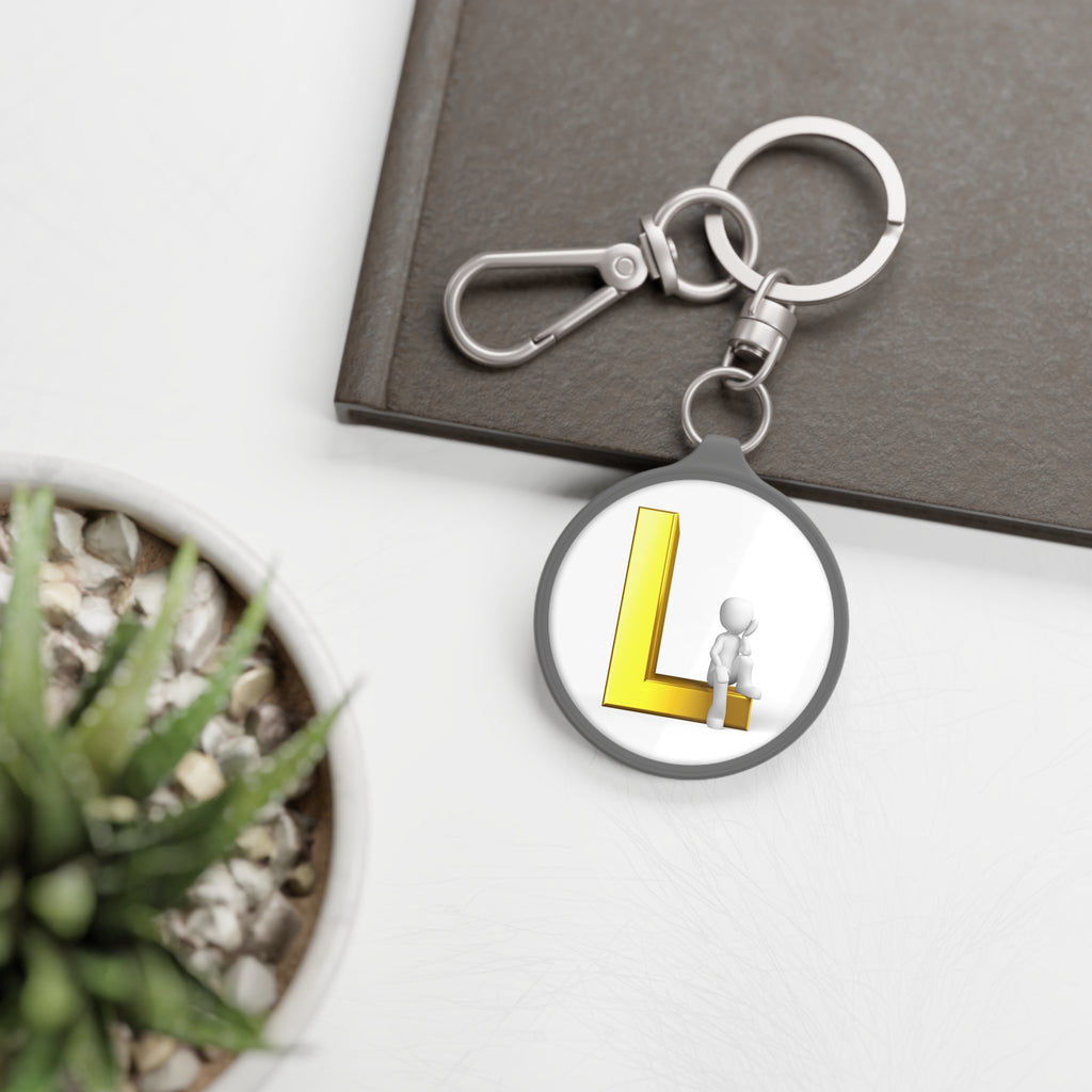 Yellow 3D Letter L with Sitting Figure Keyring | Initial L Keychain