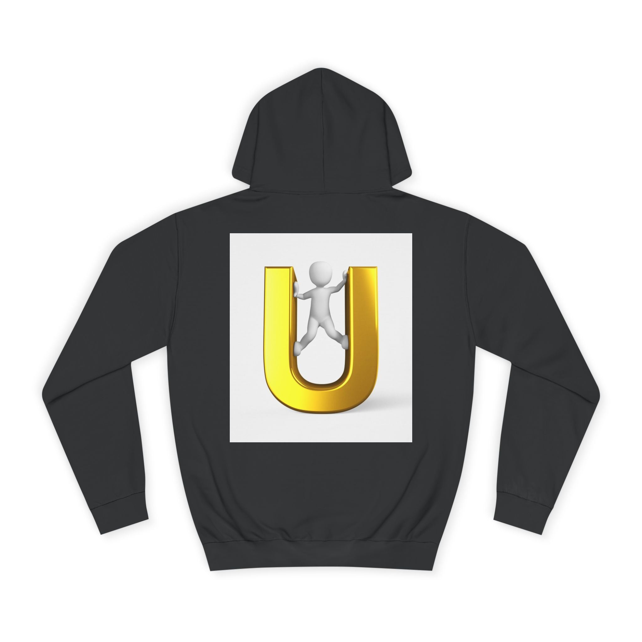 3D Gold Letter U Hoodie | Stick Figure Climbing Typography Sweatshirt