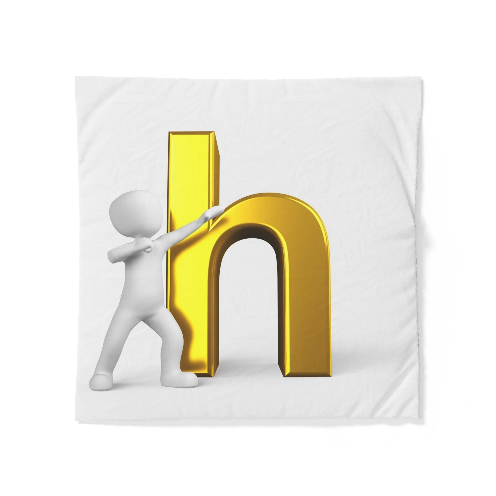 Housse de couette en coton illustrée d'une lettre H dorée | Personnage 3D poussant le H