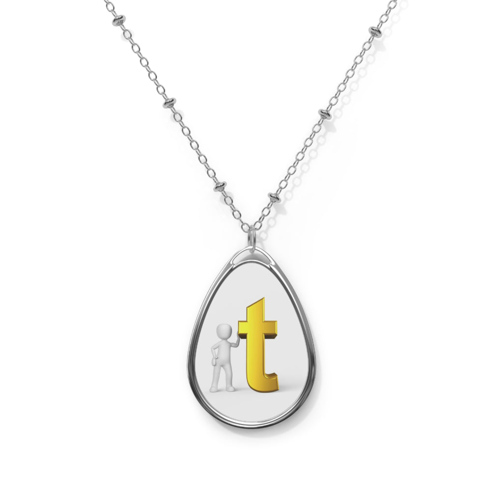 Oval Initial Necklace — Personalized Teardrop Pendant with Gold Letter 'T'