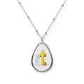 Oval Initial Necklace — Personalized Teardrop Pendant with Gold Letter 'T'