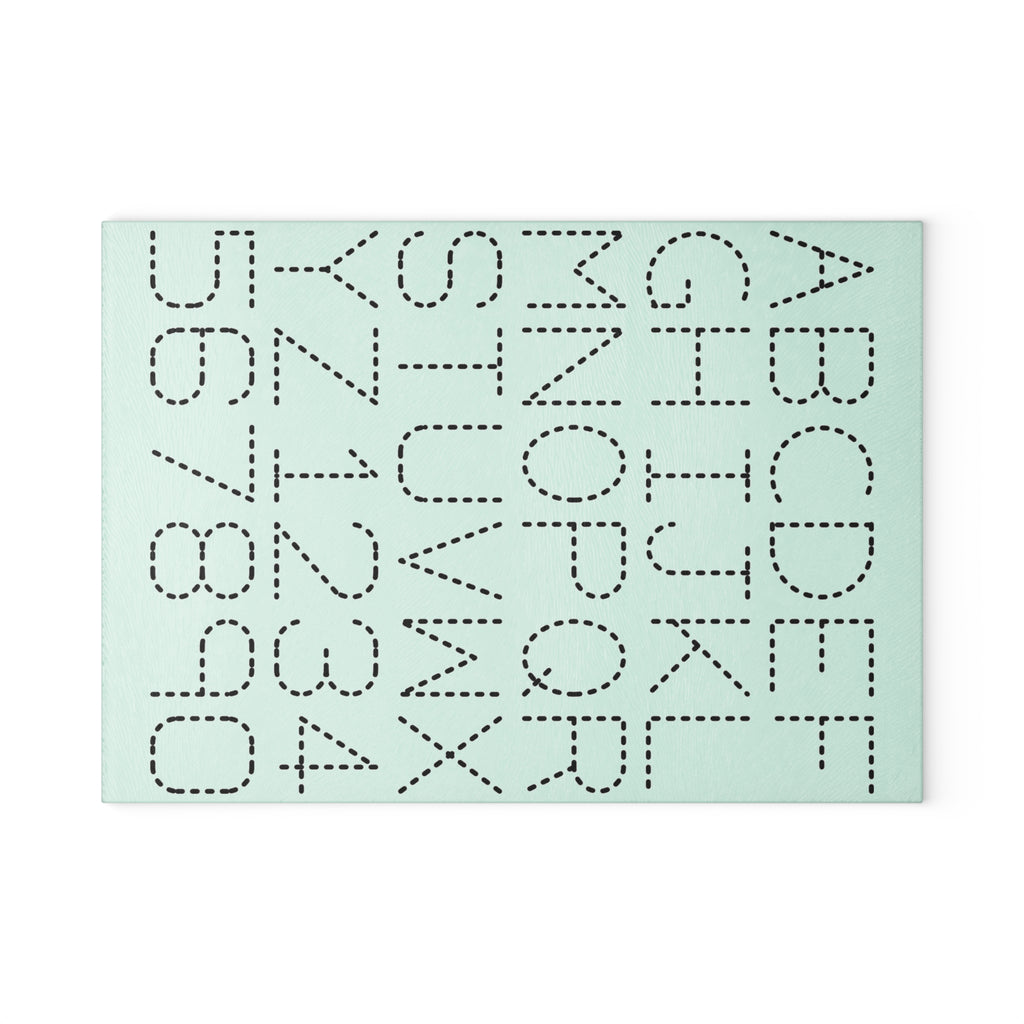 Dotted Alphabet & Numbers Glass Cutting Board | Educational Kitchen Decor