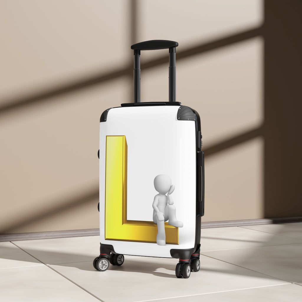 Gold Letter L with Sitting Figure Suitcase | Personalized Initial L Luggage