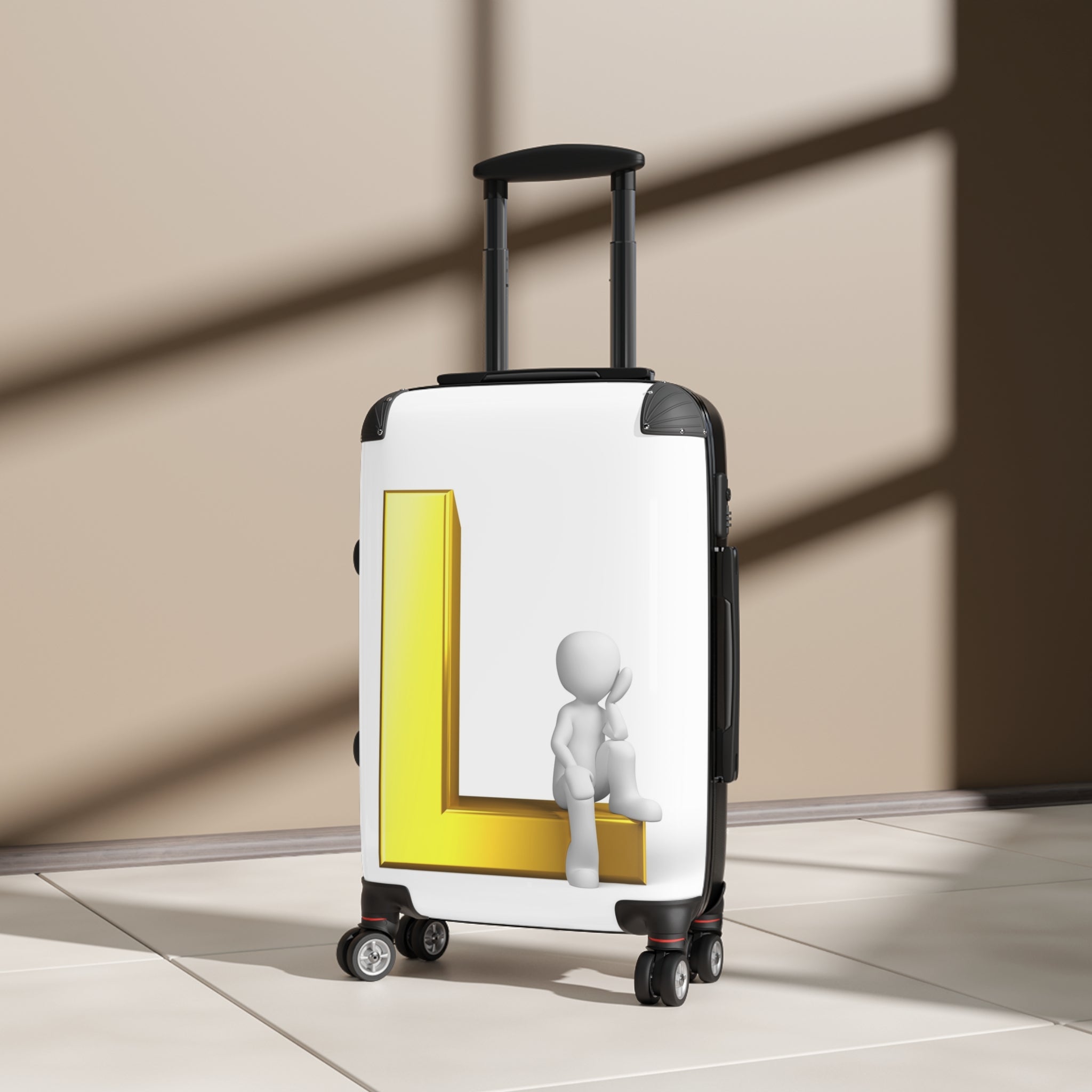Gold Letter L with Sitting Figure Suitcase | Personalized Initial L Luggage
